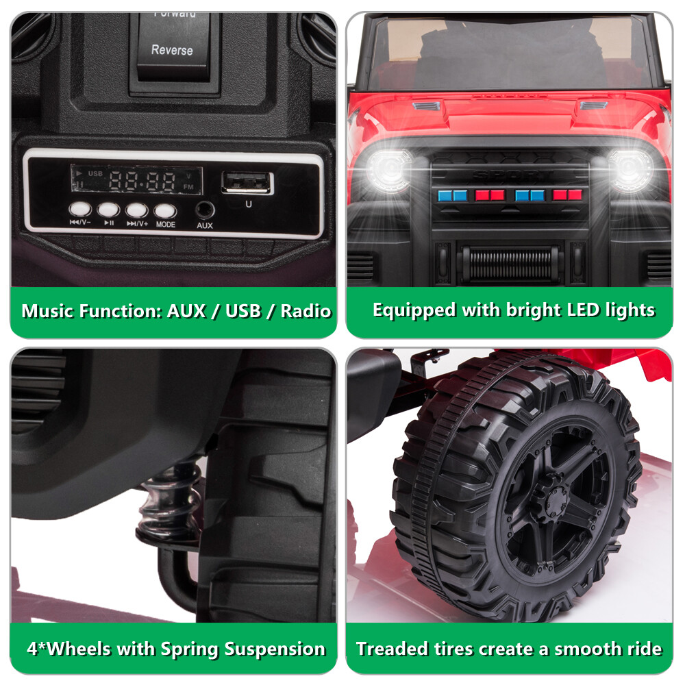 Red 12V Ride on Car Battery Powered Electric Toy Truck w/Remote Control for Kids