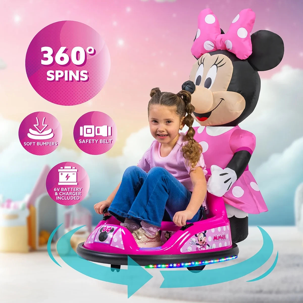 Minnie Mouse ImaginAir 6V Battery-Powered Bumper Car Ride-On, Pink
