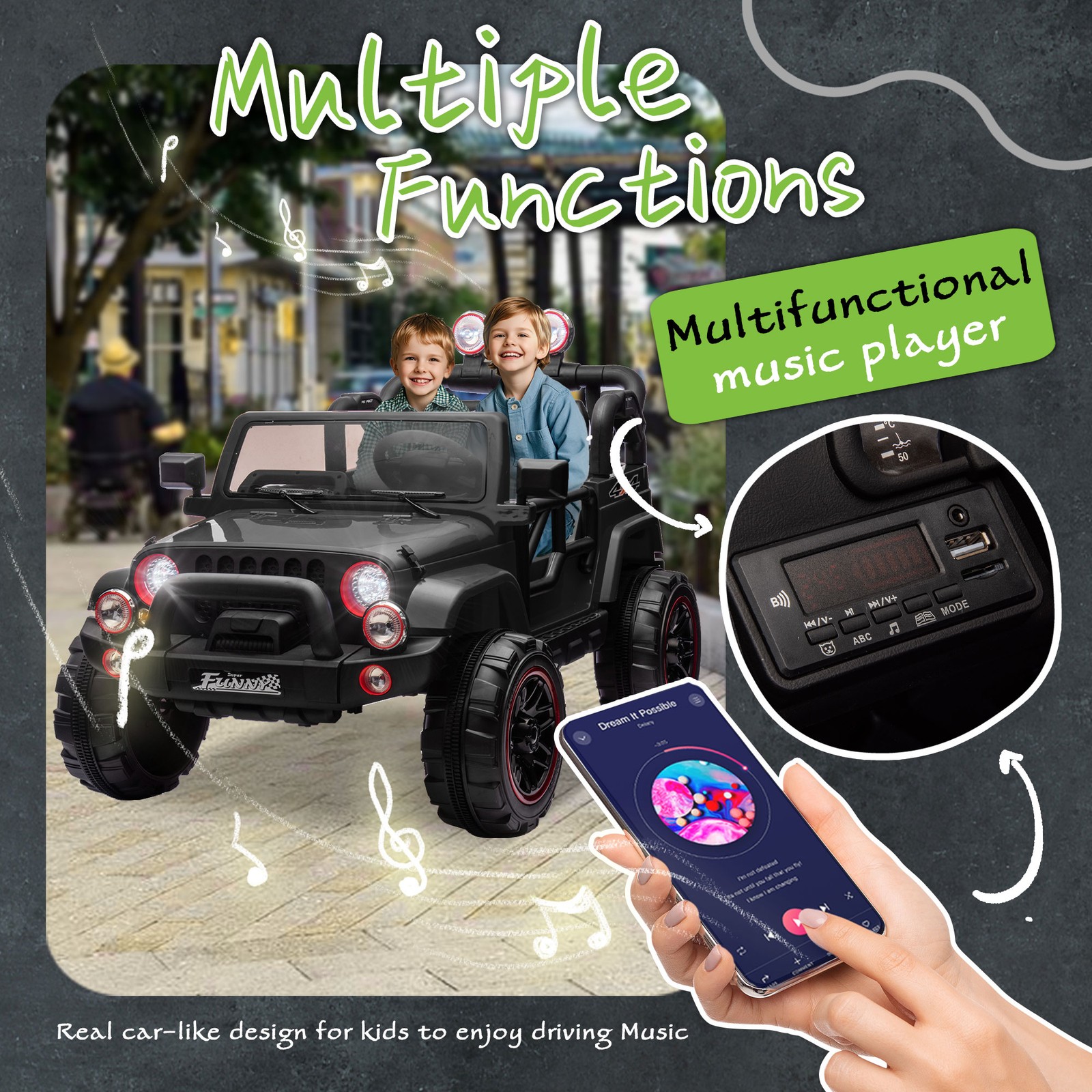 24V Kids Ride On Electric Car Provide a speed of 2.5-4MPH for Aged 3-8 Black