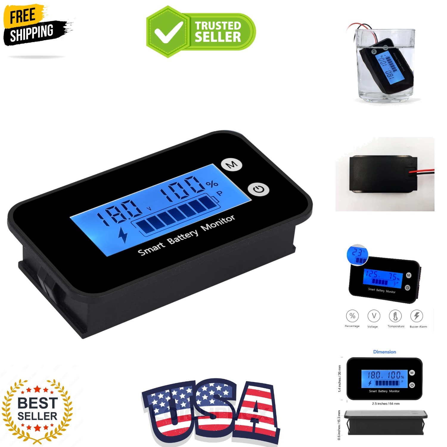 Waterproof Battery Monitor12v 24v 36v 48v 60v 72v ,Car Motorcycle Golf cart B…
