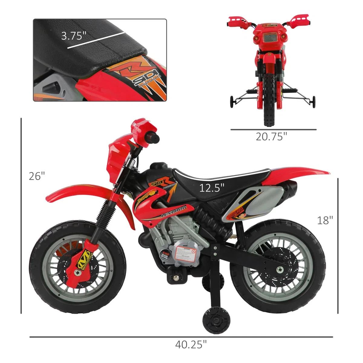 Aosom Battery Powered Ride On Dirt Bike 6V Kids Motorcycle with Music & Lights