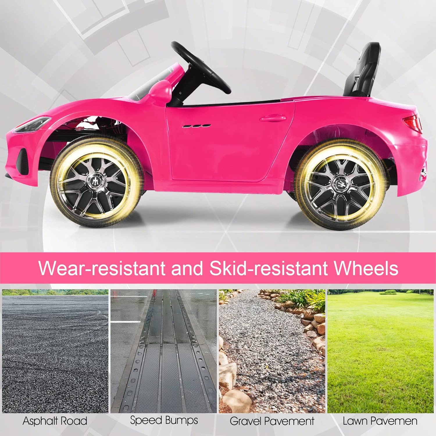 12V Kids Ride on Car, Pink Licensed Maserati Gran Cabrio Electric Vehicle with R