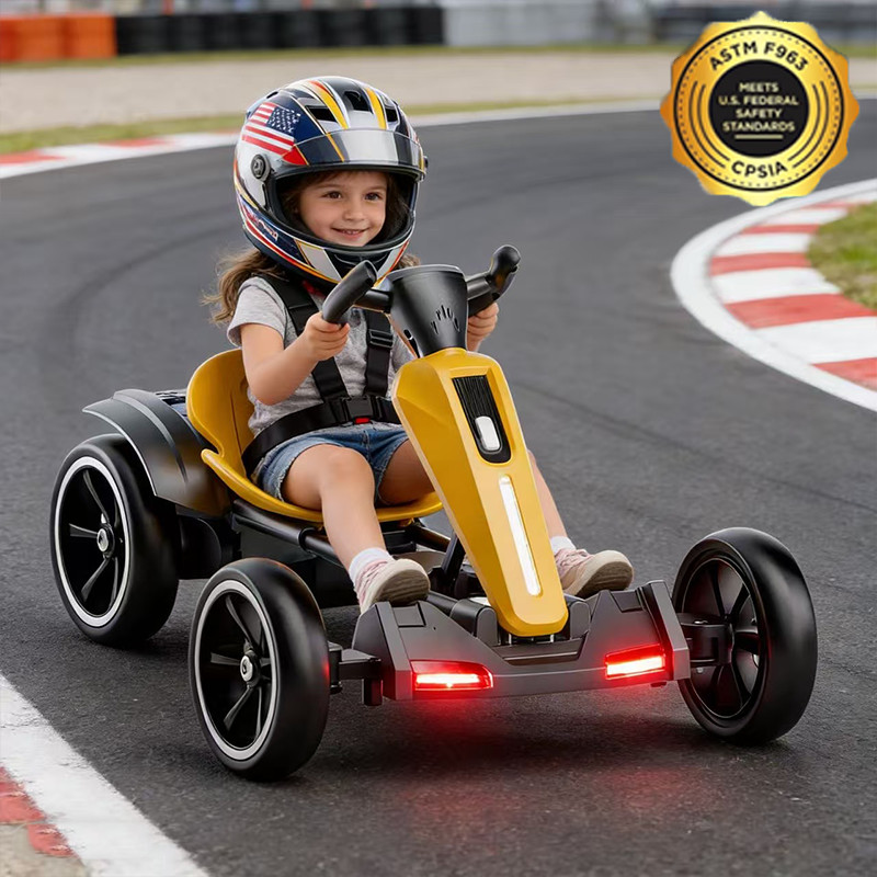 12V Electric Go Kart for Kids with Adjustable Seat Kids Pedal Go Kart, Yellow