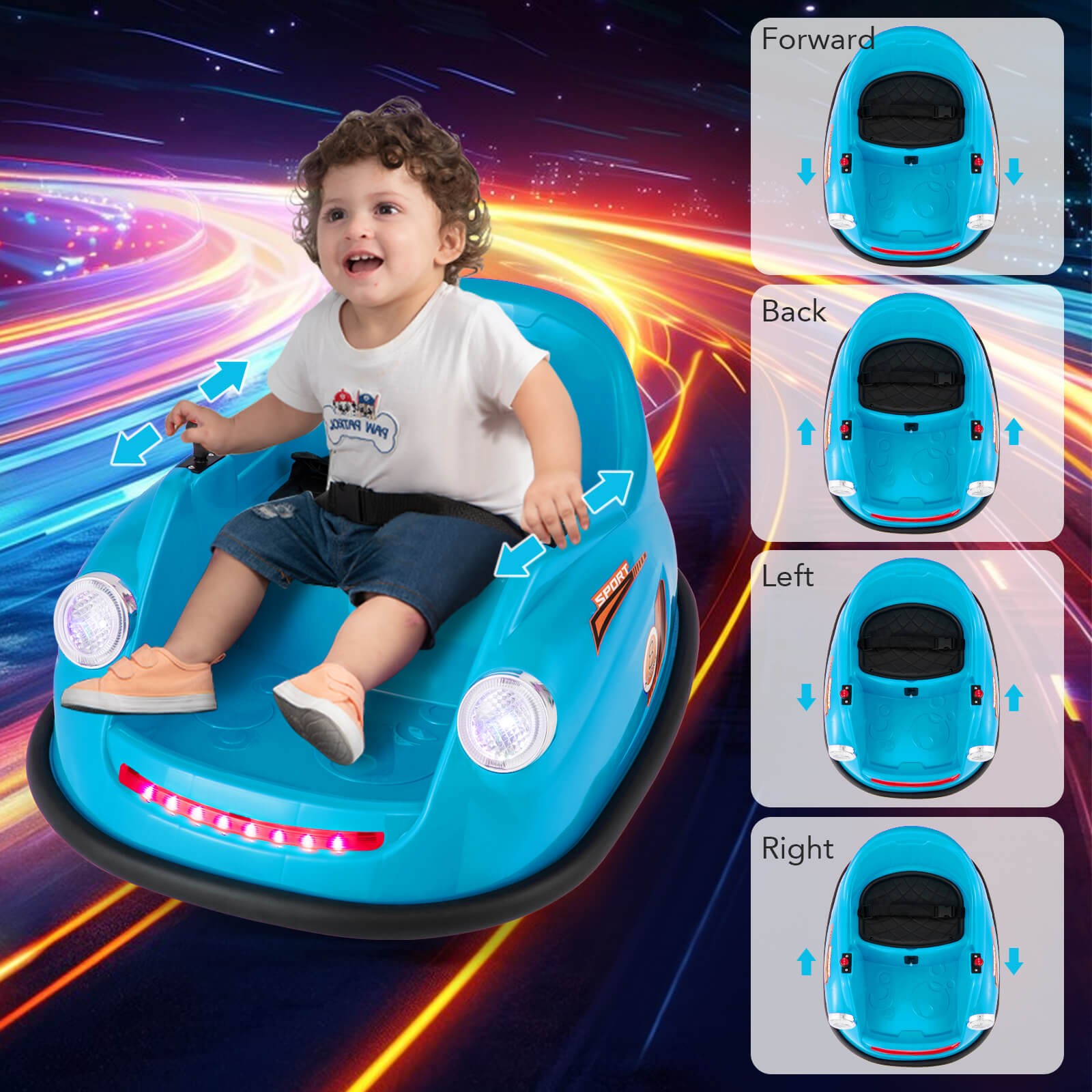 Ride on Bumper Car for Kids with Remote Control 360 Degree Spin LED Light