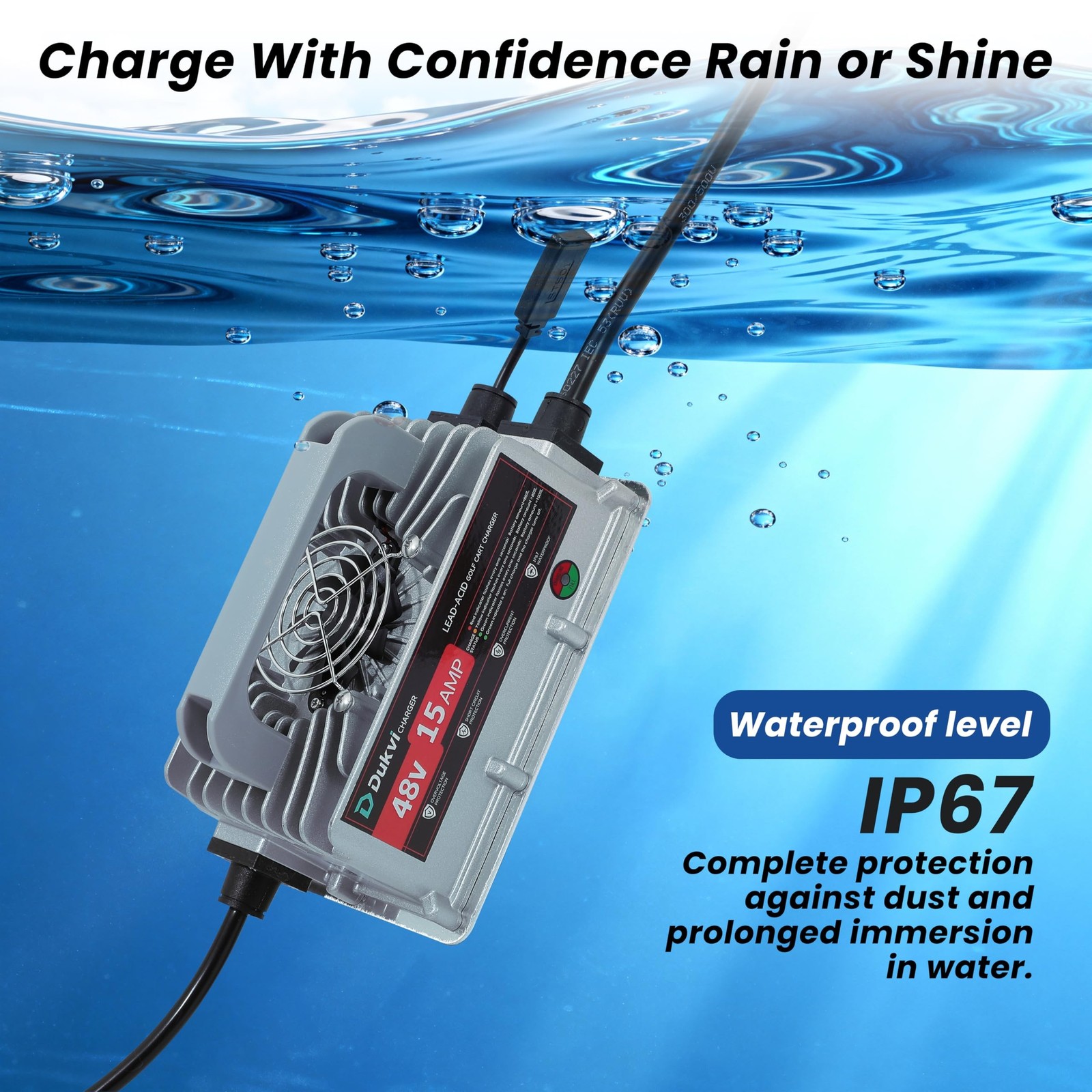 48V 15A Golf Cart Battery Charger for Club Car 3-Pin Round Plug,Smart Charger…