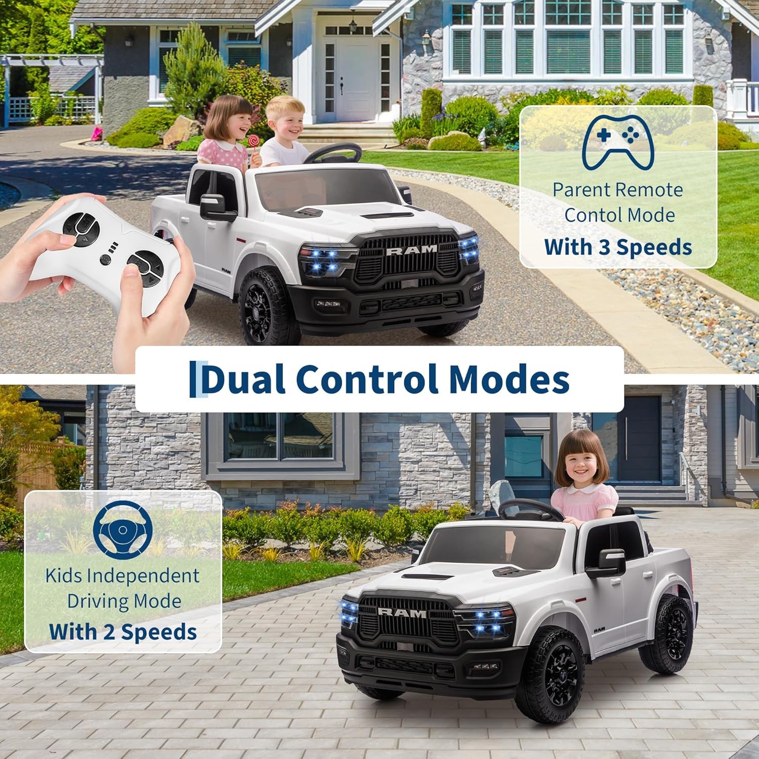 2 Seater Electric Car for Kids 24V Ride on Truck Toys Licensed RAM 2500 for Kids