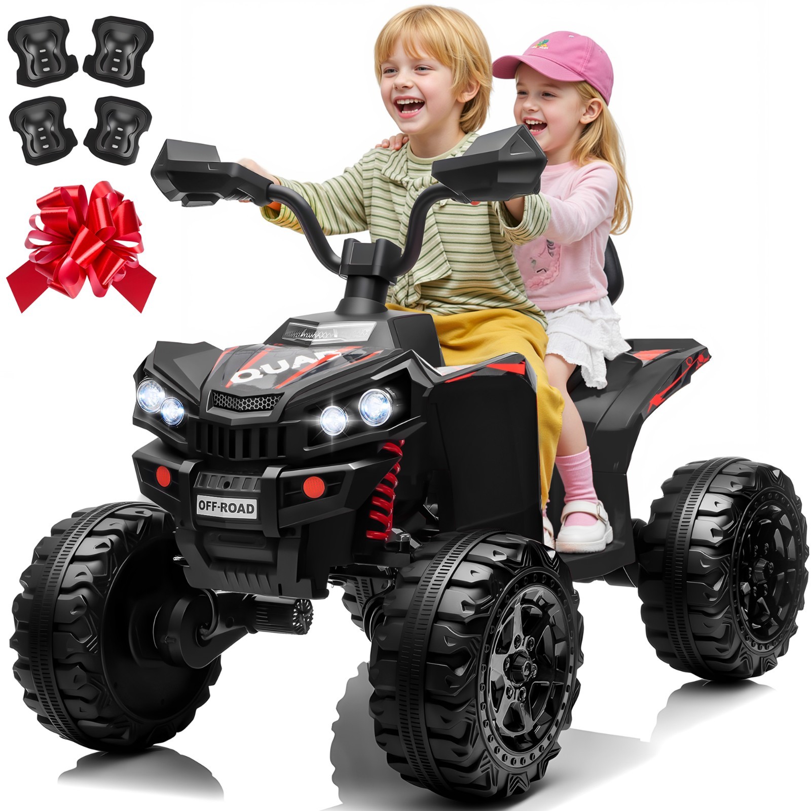 24V 4WD 2 Seater Kids Ride On ATV 4x200W Motor 7AH Electric Toy Car w/ Kneepads