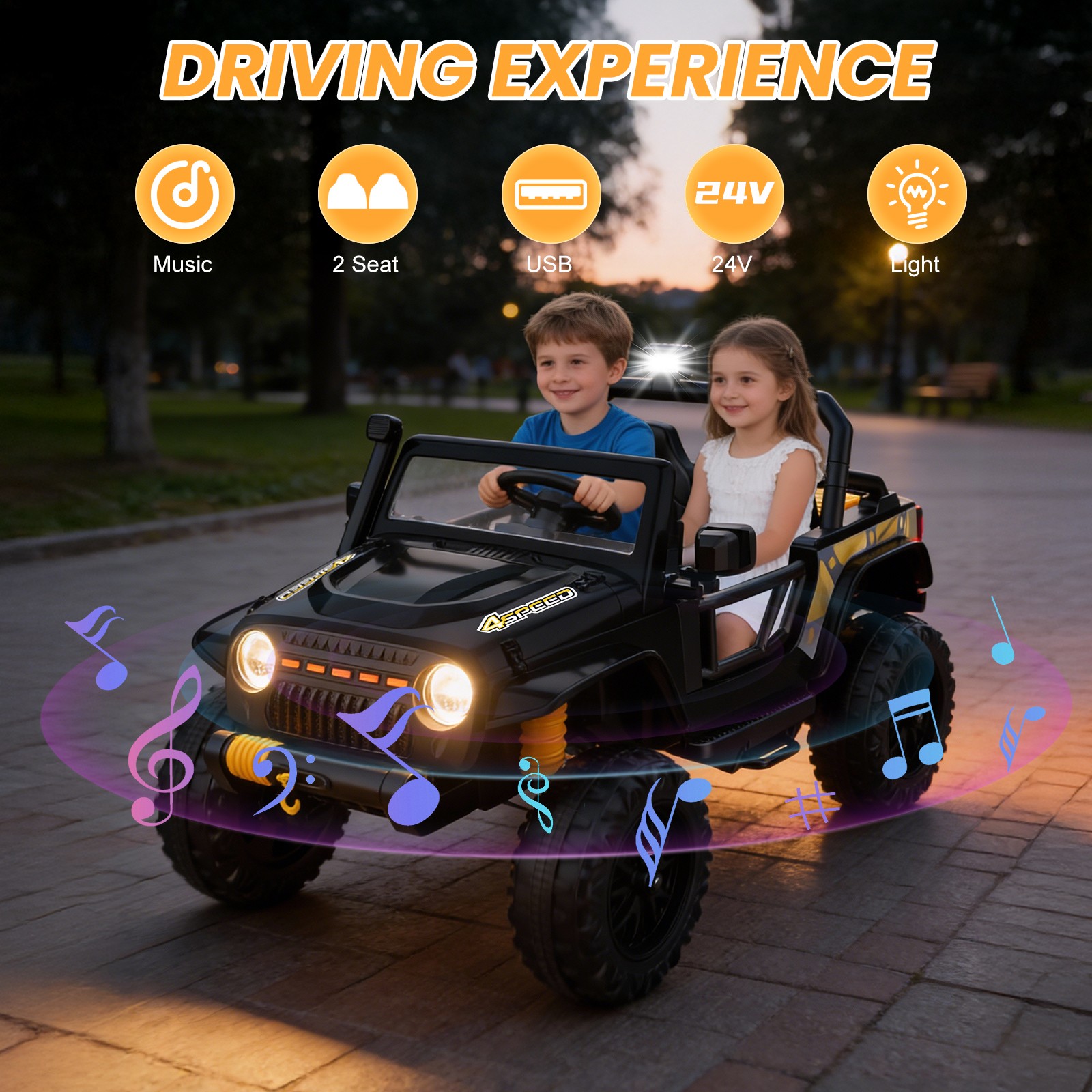 24V Kids ATV 4 Wheeler Quad Car Off-road Ride on Toy 6 mph Max-speed w/ LED MP3