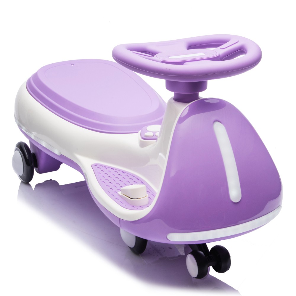 Kid Wiggle Ride-On Car, Bluetooth Music, LED Lights, 2-in-1, 5MPH, Purple
