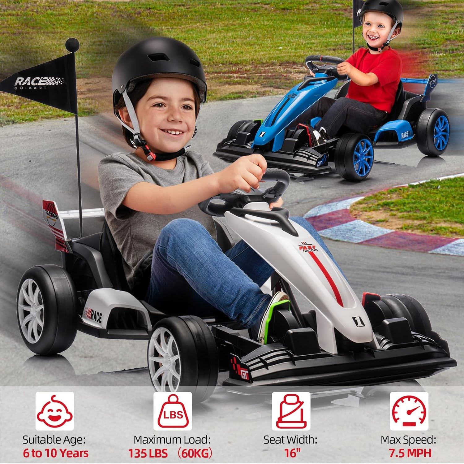 Garvee 24V Electric Go Kart Toy for Kids,Fast Speed 7.5 Mph Ride on Drifting Car