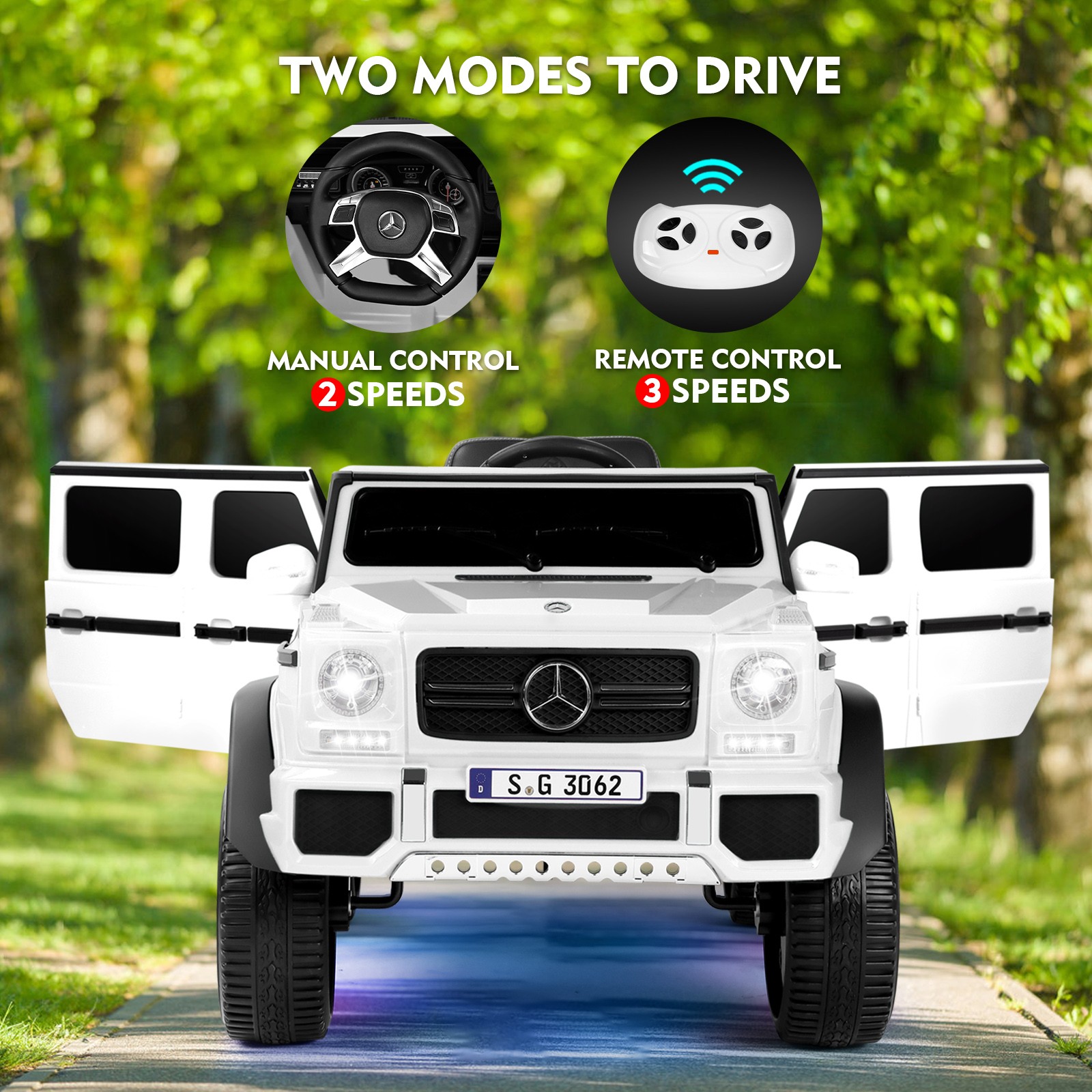 White Electric 12V Battery Kids Ride On Car 3 Speed with Music, LED, MP3, RC