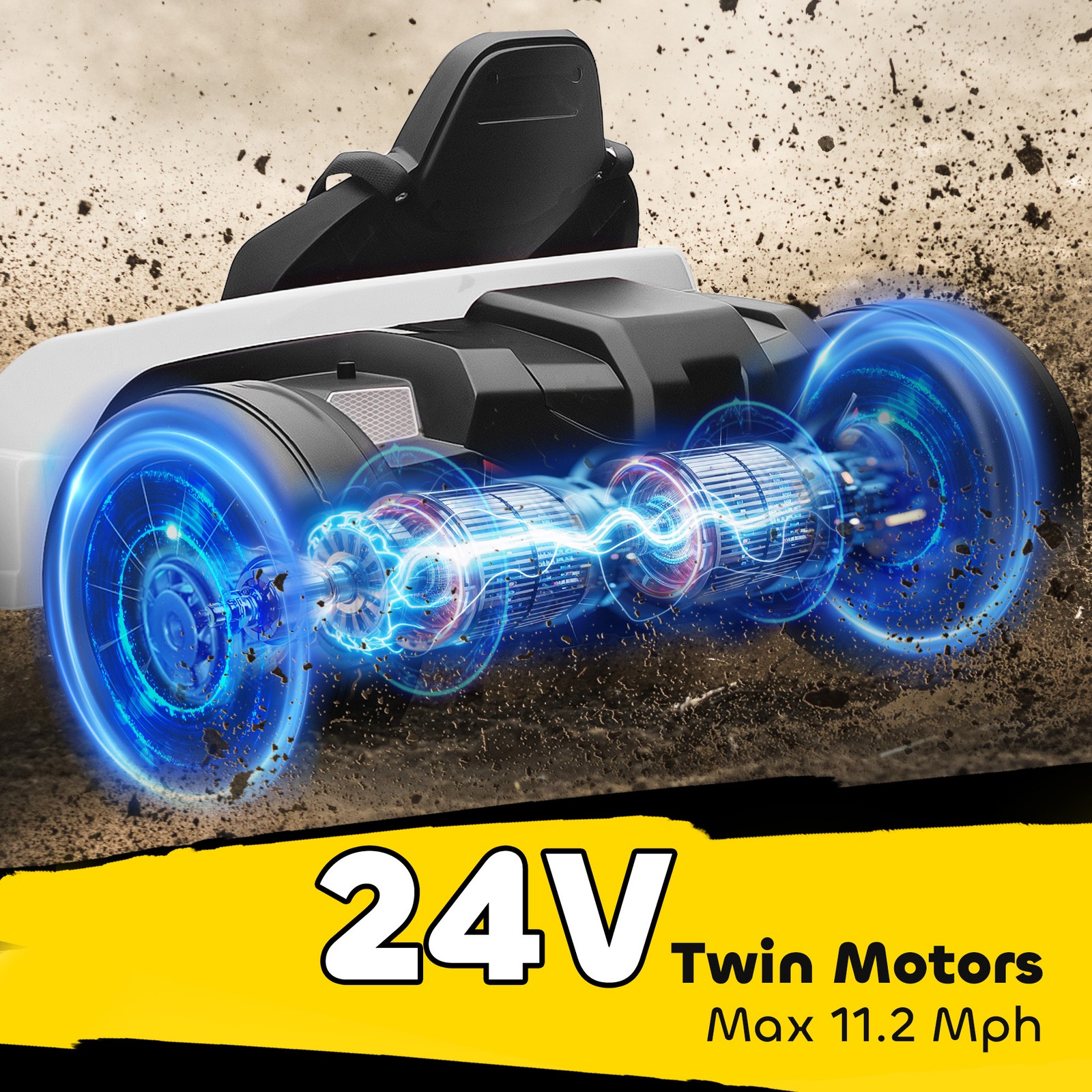 24V Electric Go Kart, Kids Drift Kart with Dual 150W Motors, White