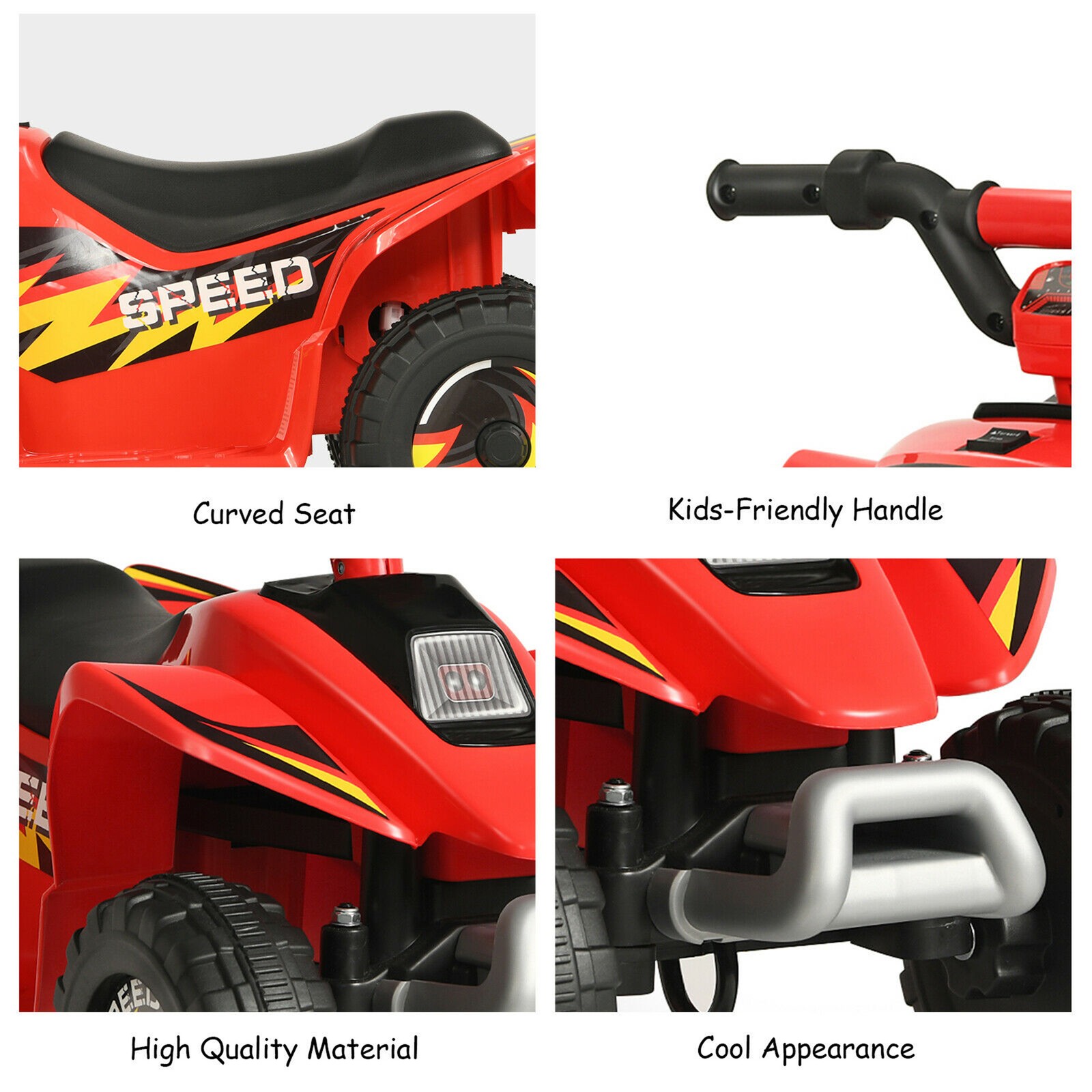 6V Kids Electric Quad ATV 4 Wheels Ride On Toy Toddlers Forward & Reverse Red