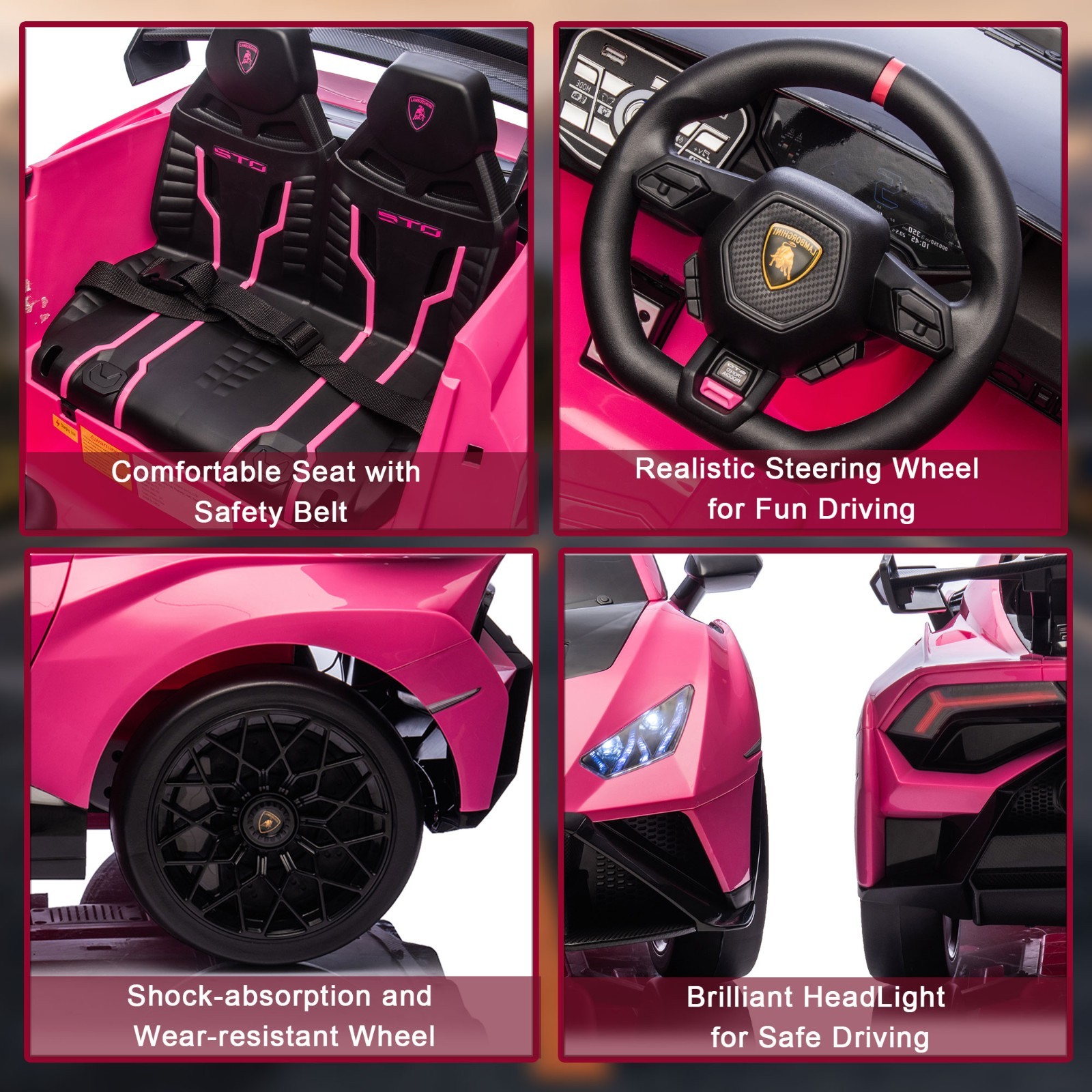 24V Kids Electric Car Ride On Drift Lamborghini Licensed STO Toys w/Remote, Pink