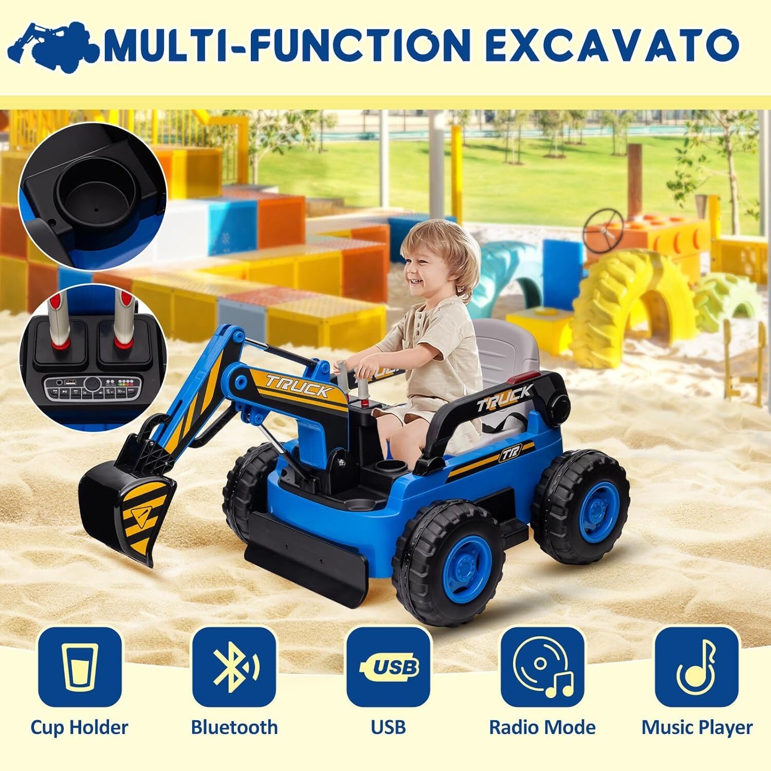 12V Kids Ride On Excavator Battery Powered Construction Truck Digger with Remote