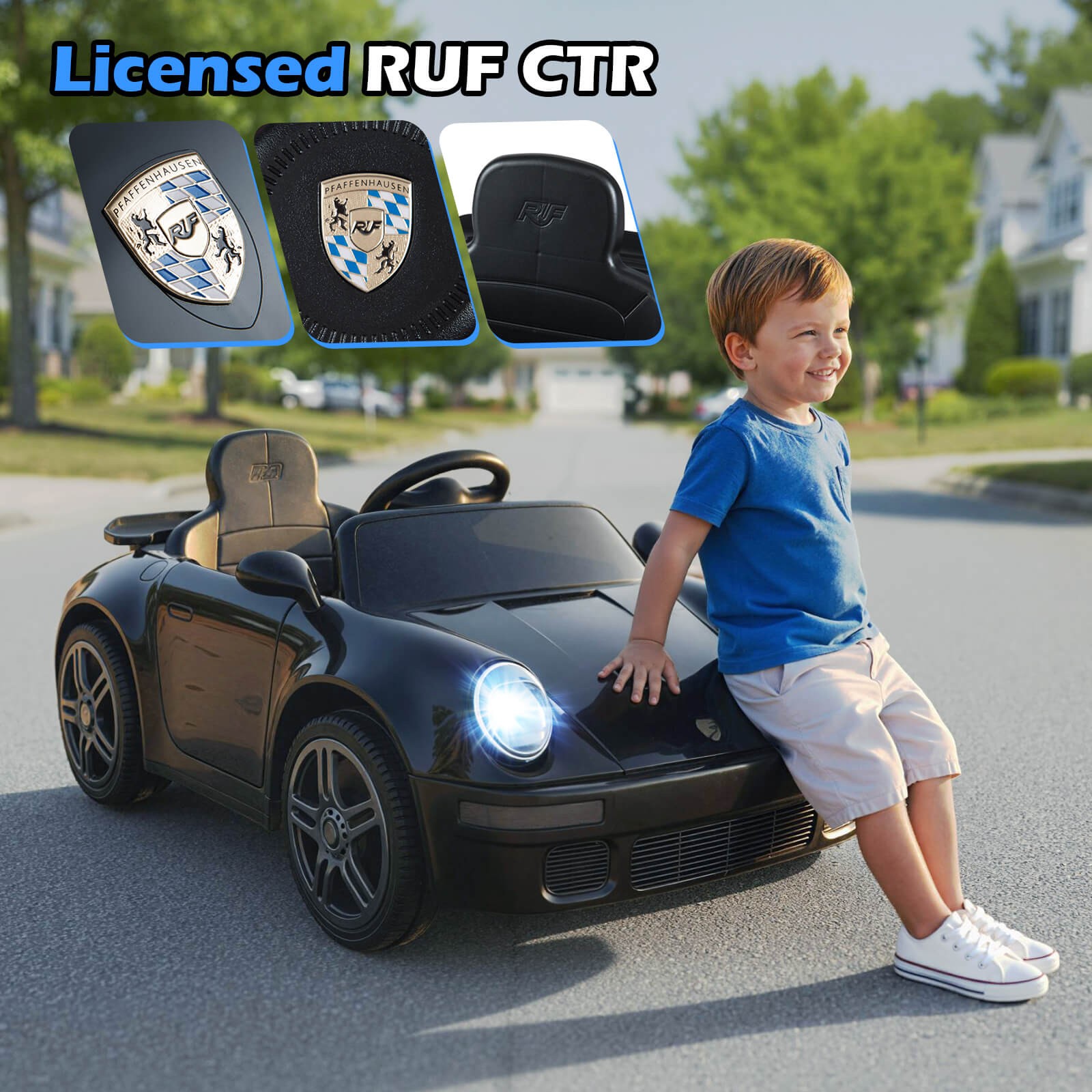 12V Licensed RUF CTR Kids’ Electric Vehicle w/Remote Control LED Lights Music