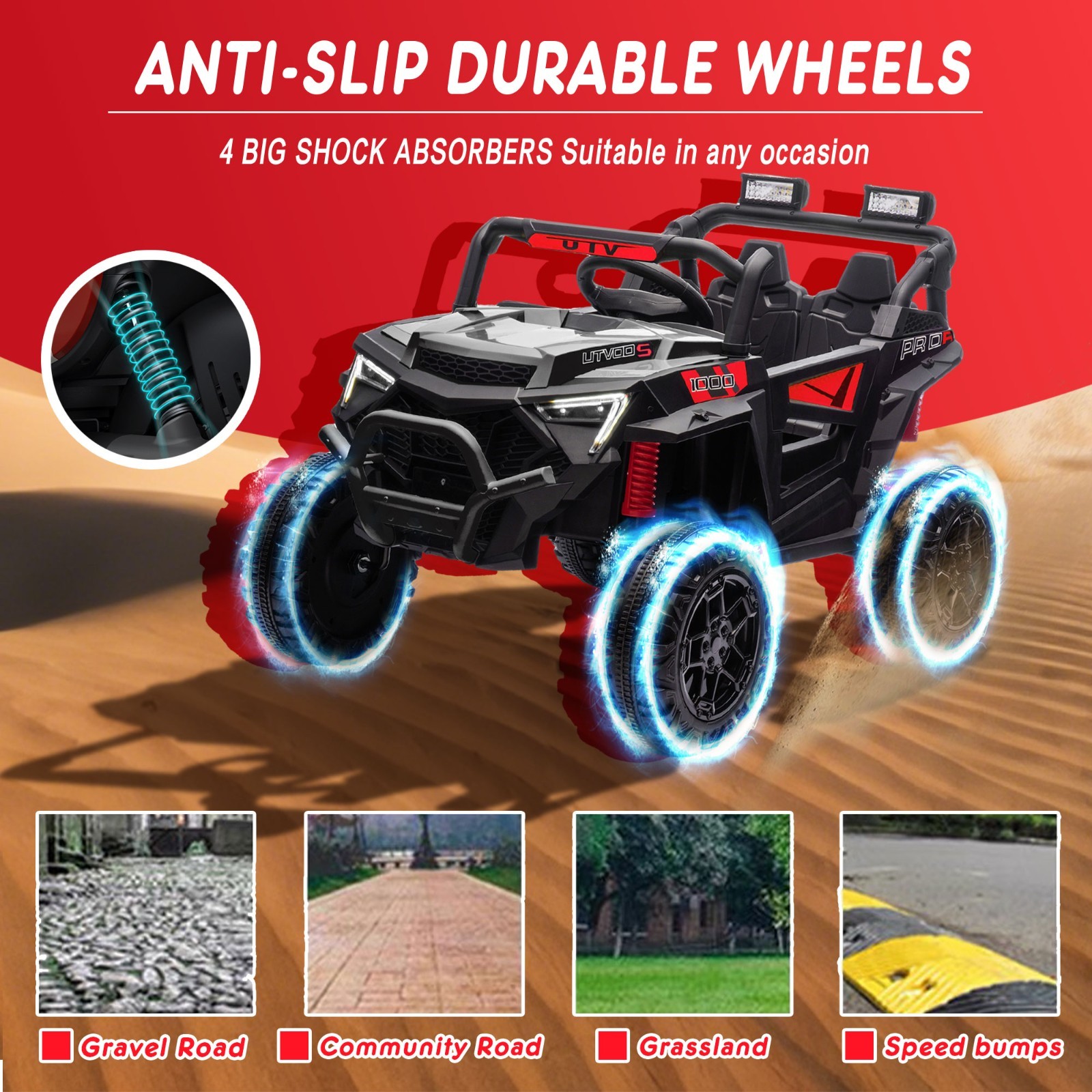 24V Kids Electric Car Ride on UTV Battery Power Wheels with Remote Control Black