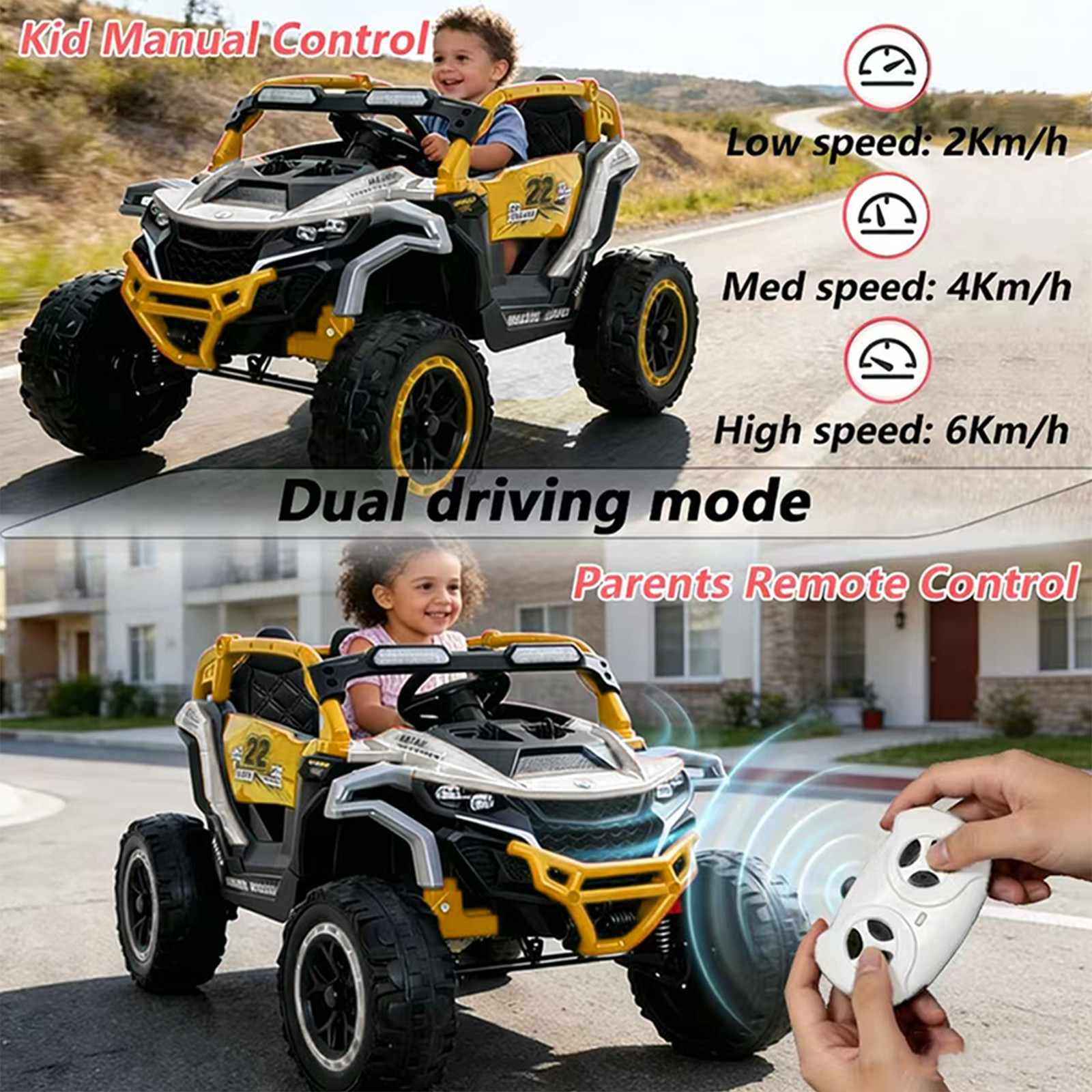 12V Ride on Models Truck Car 2 Seater UTV For Age 3-6 Years Old Yellow+White