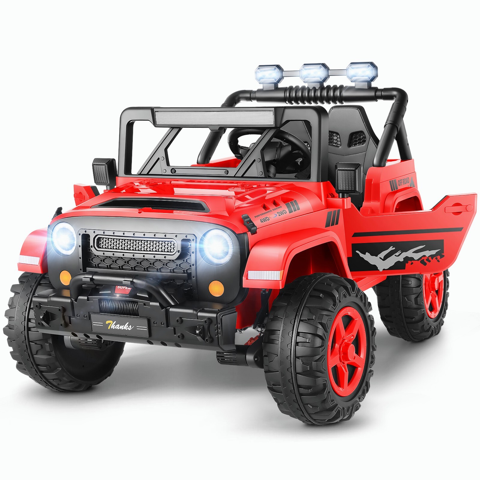 24V 4WD Ride on Cars with Remote Control, 2 Seater Power Wheels w/ 4*200W Motor