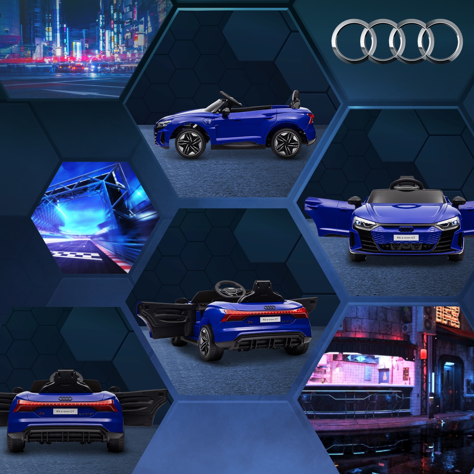Licensed Audi 12V Electric Ride on Car with Remote Control, Horn, Dark Blue