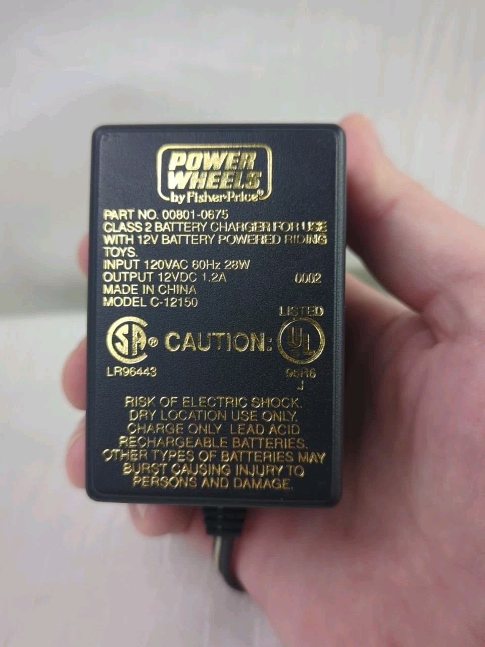 Genuine OEM Power Wheels 12 Volt Battery Charger Part No. 00801-0675 C-12150