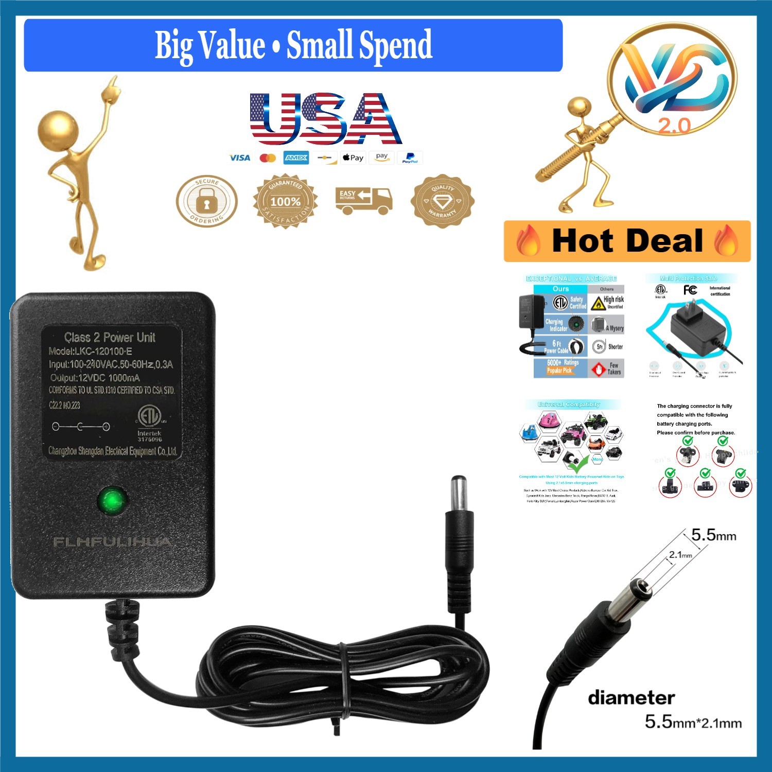 12V Kids Ride On Toy Battery Charger for Best Choice, Kid Trax & More