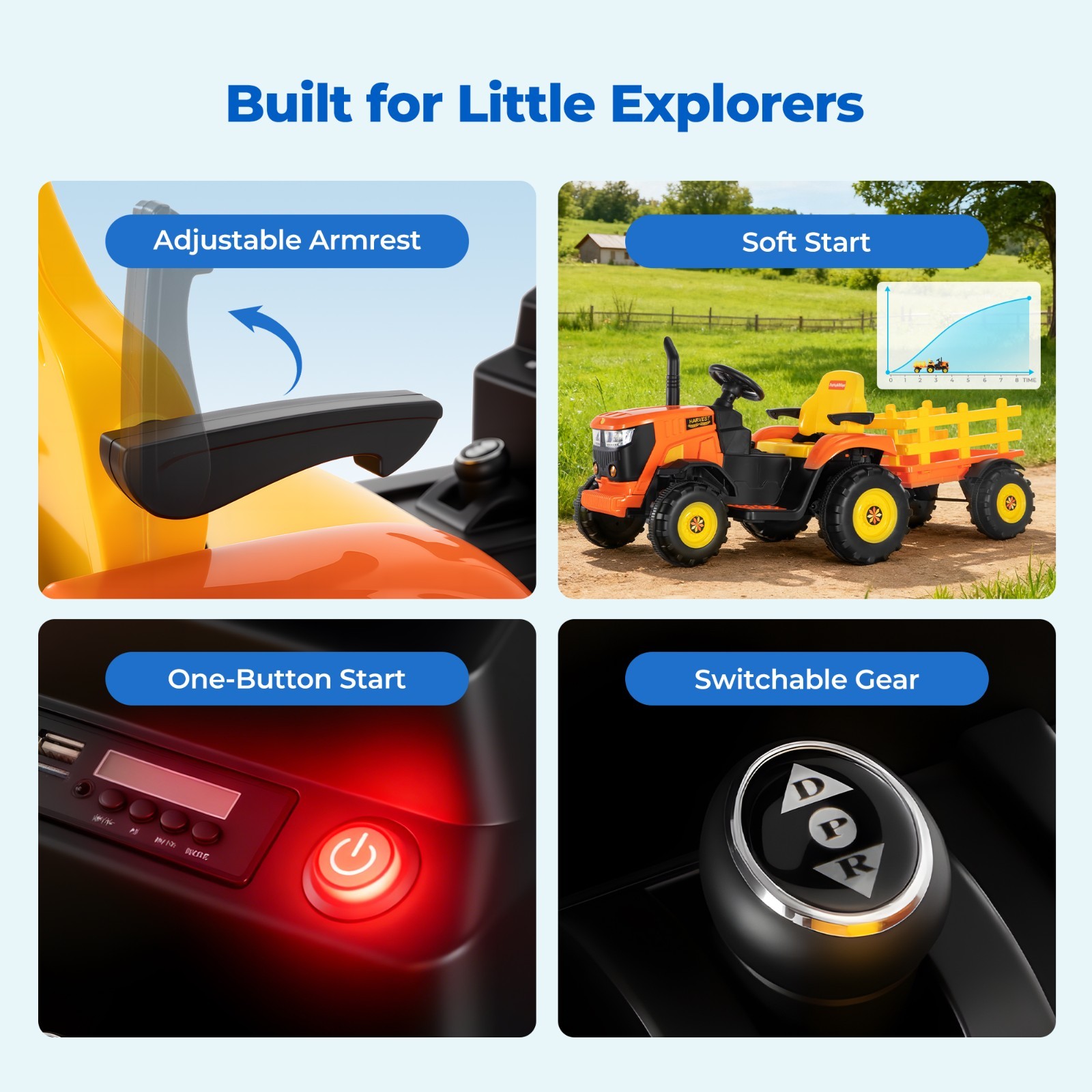 24V Electric Kids Ride On Tractor with Detachable Trailer 2x80W Motors EVA Tires