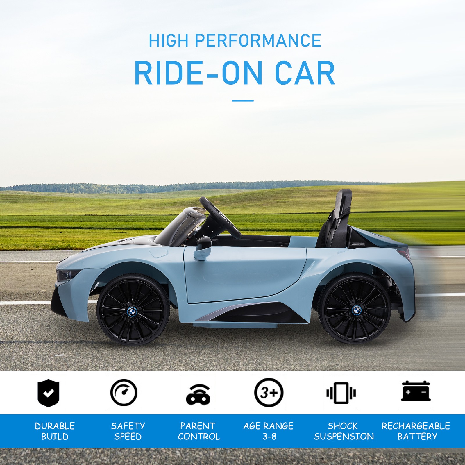 Licensed BMW I8 Coupe Electric Kids Ride-On Car 6V Battery Powered Toy Blue