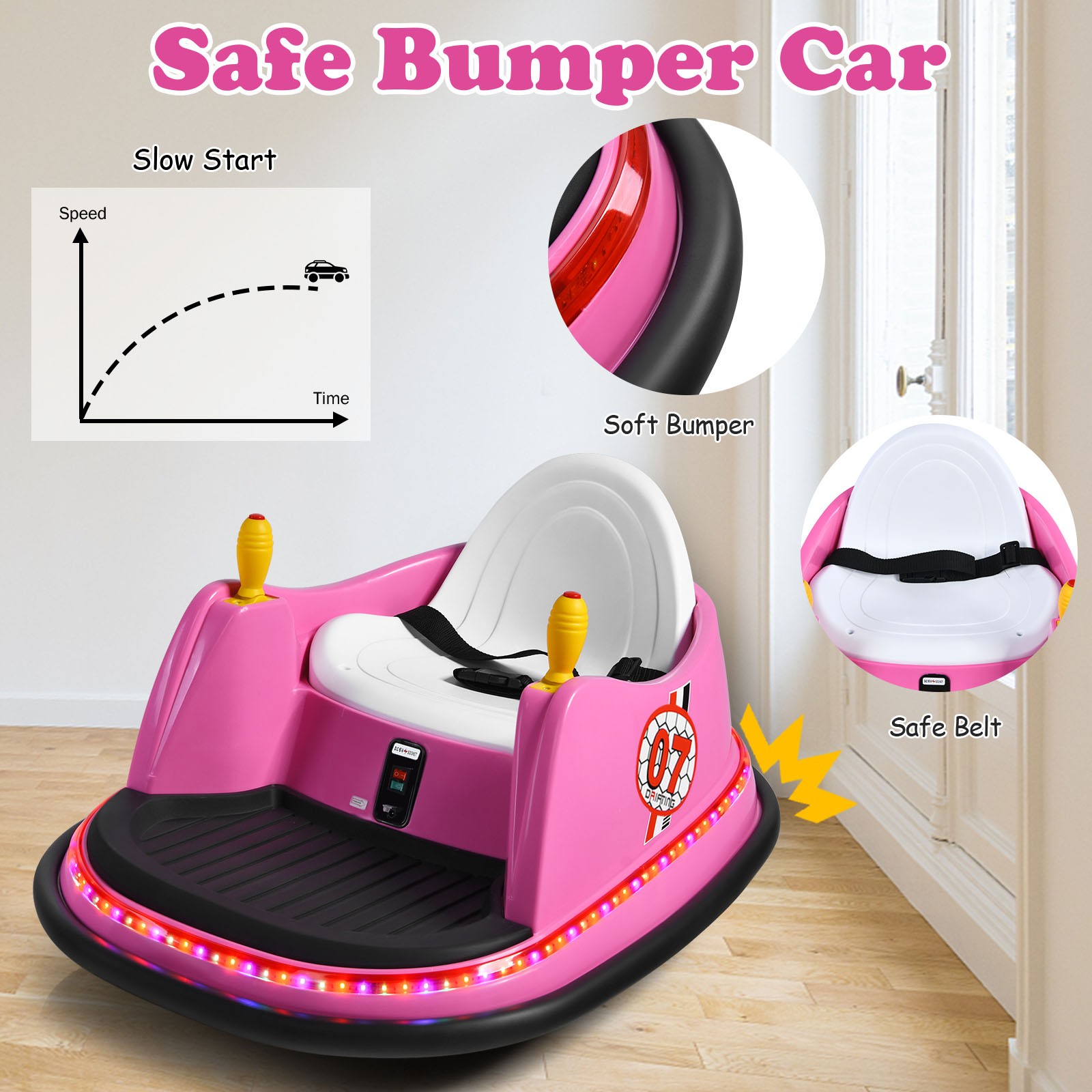 6V Kids Ride On Bumper Car Vehicle 360° Spin Race Toy w/ Remote Control Pink