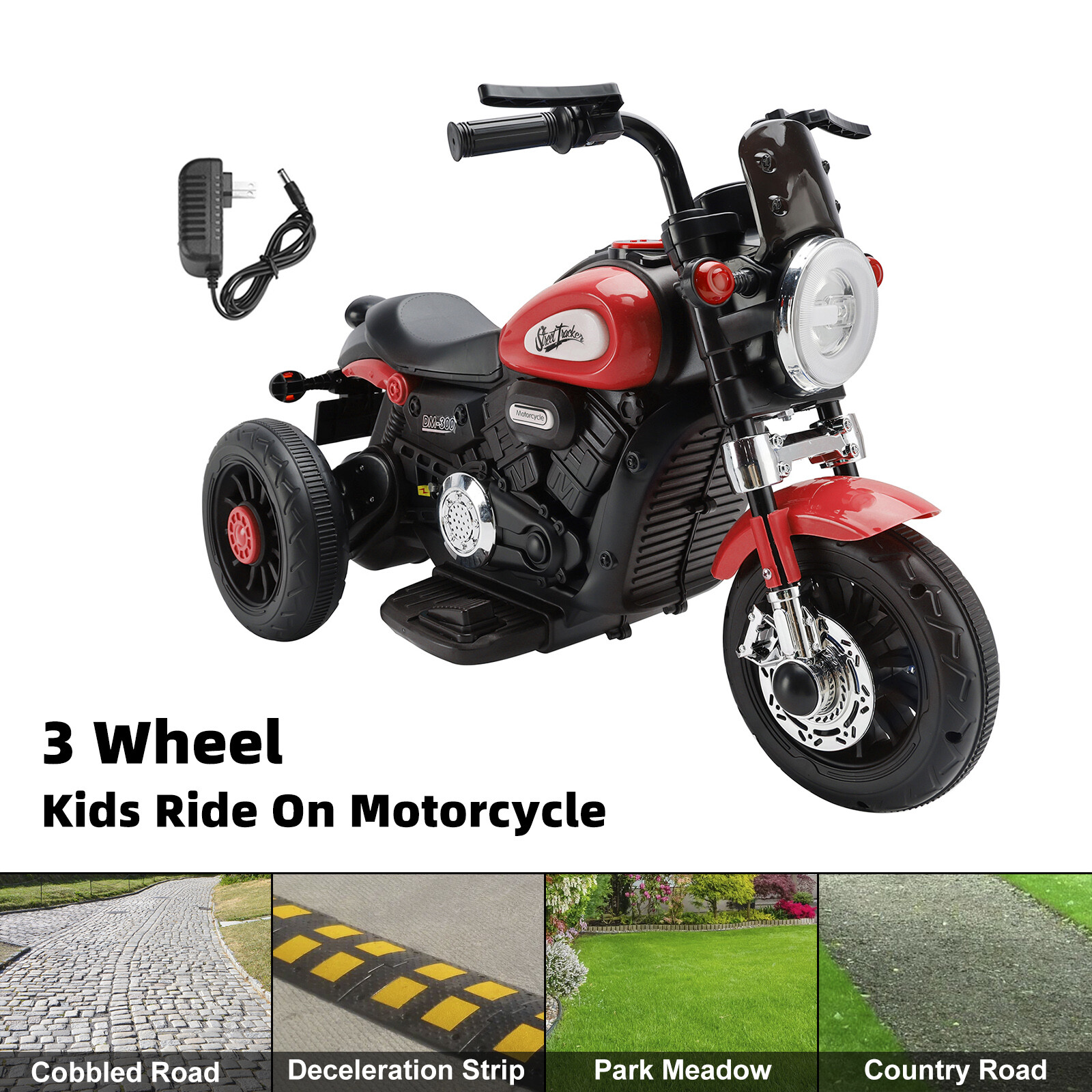 3 Wheel Kids Ride On Motorcycle 6V Powered Electric Dual Drive Toy Car Red