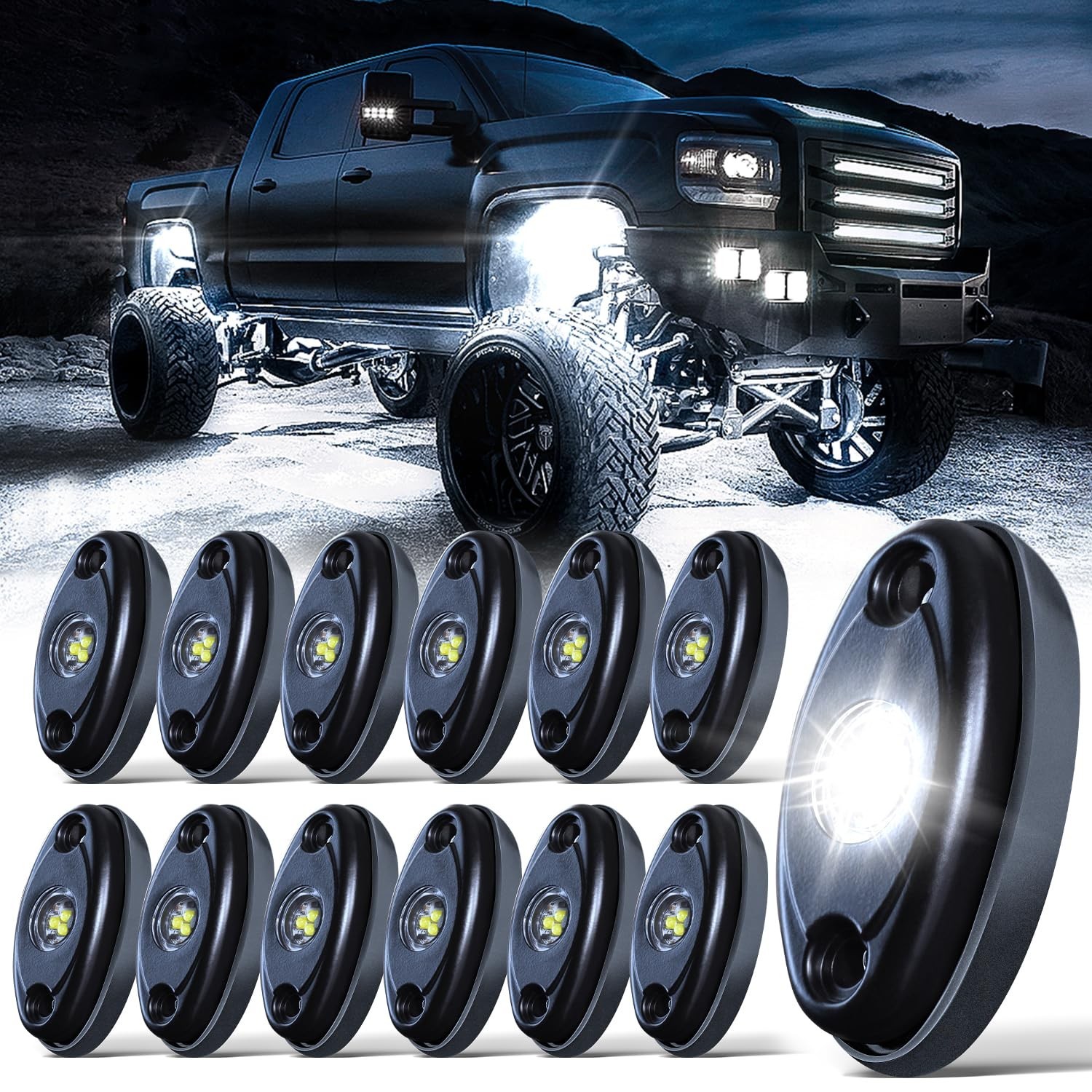 LEDMIRCY LED White Rock Lights 12PCS for Off Road Truck ATV SUV RZR Auto Car …