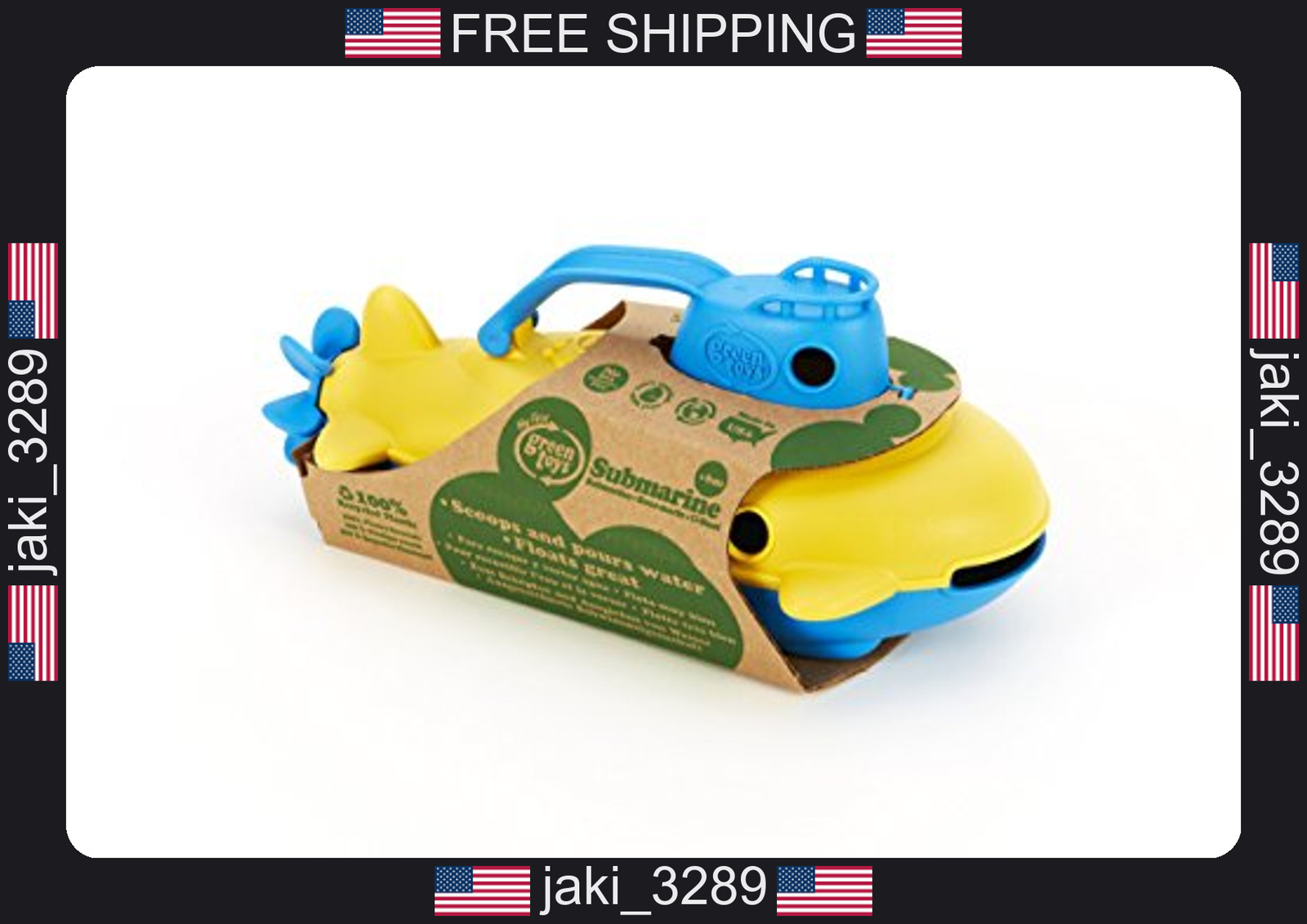 Green Toys Submarine, Blue/Yellow – Pretend Play, Motor Skills, Kids Bath Toy