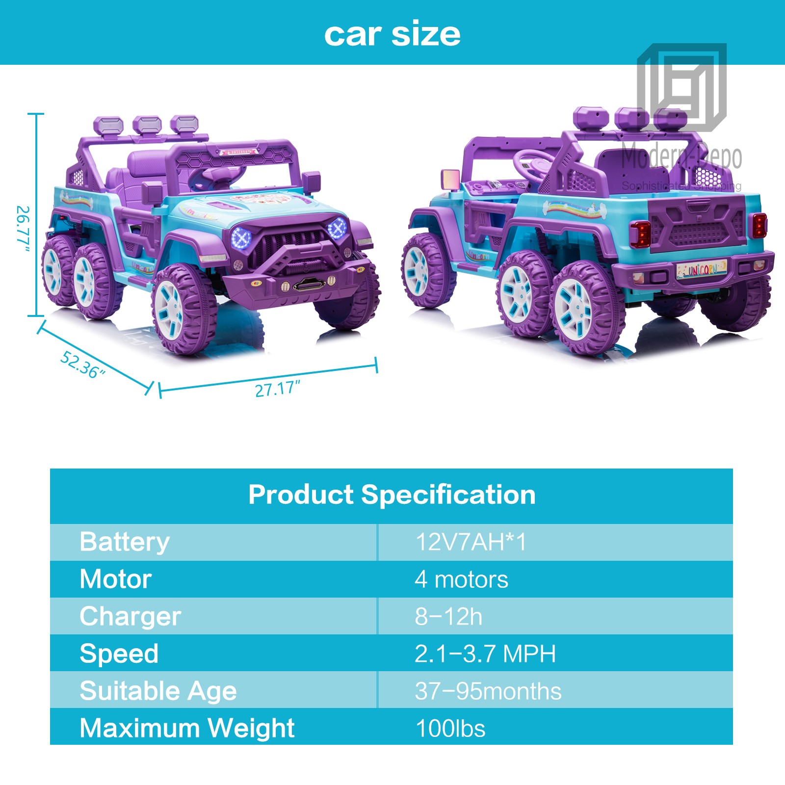 12V Kids Ride On Car Electric Truck w/ Remote Control DIY Stickers 6 Wheels Toy