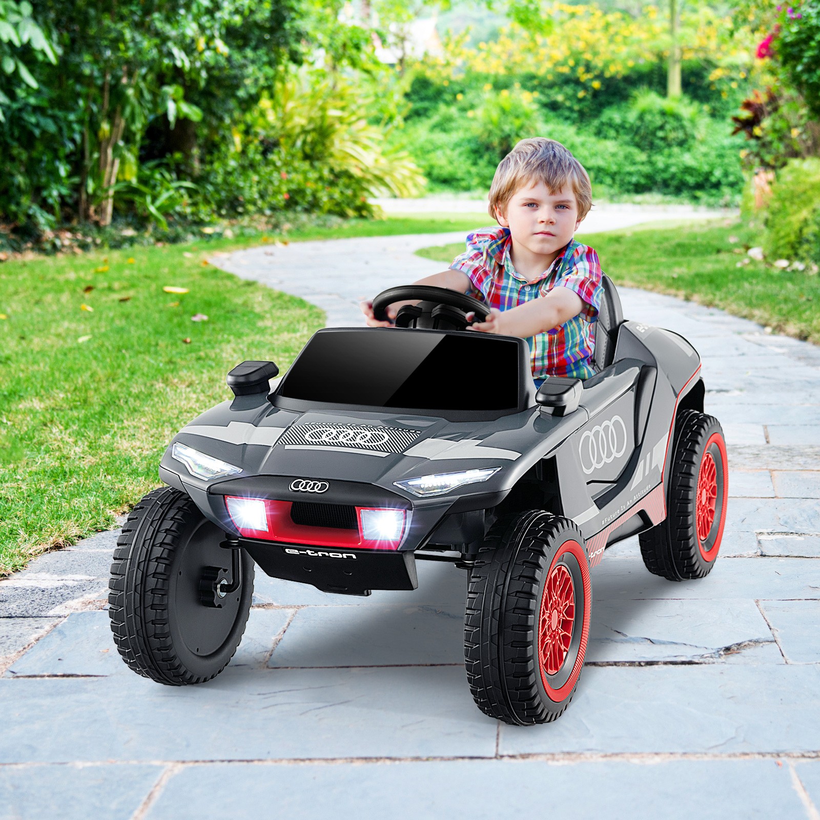 12V Licensed Audi Kids Ride-On E-tron Racing Car w/Remote Controll & Lights Gray