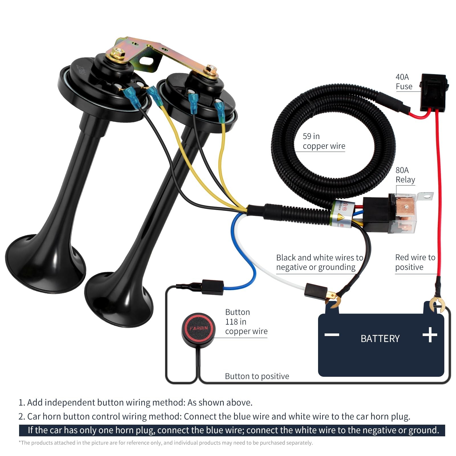 Train Horns 12V Electric Loud Dual Car With Bracket For Semi Truck SUV Black