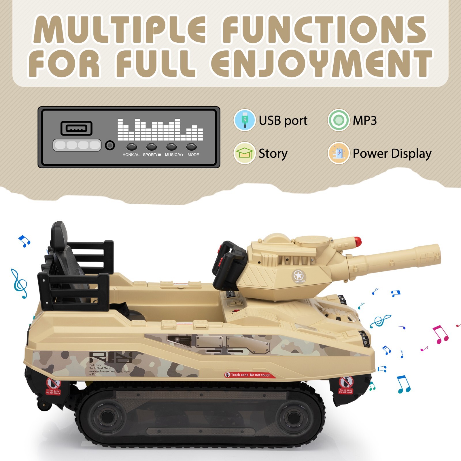 24V Kids Electric Tank Ride-On Power Remote Control Tank Car w/ 360° Spin