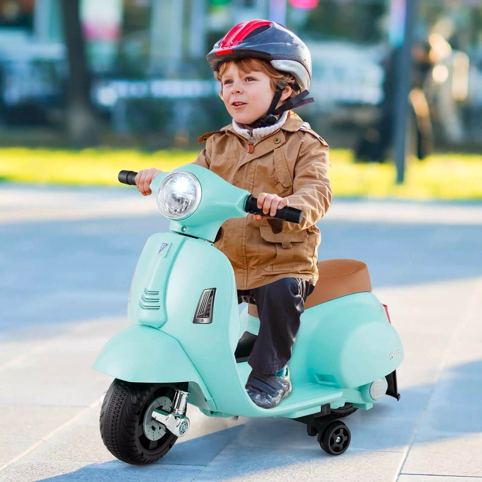Kids Ride on Motorcycle with Training Wheels Headlight Horn 6V Battery