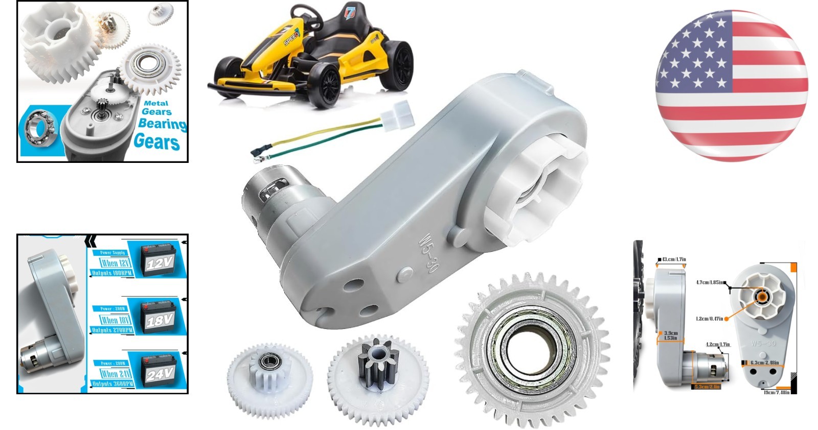 High Torque 24V RS775 Motor Gearbox for Kids’ Electric Cars – 280W Performance