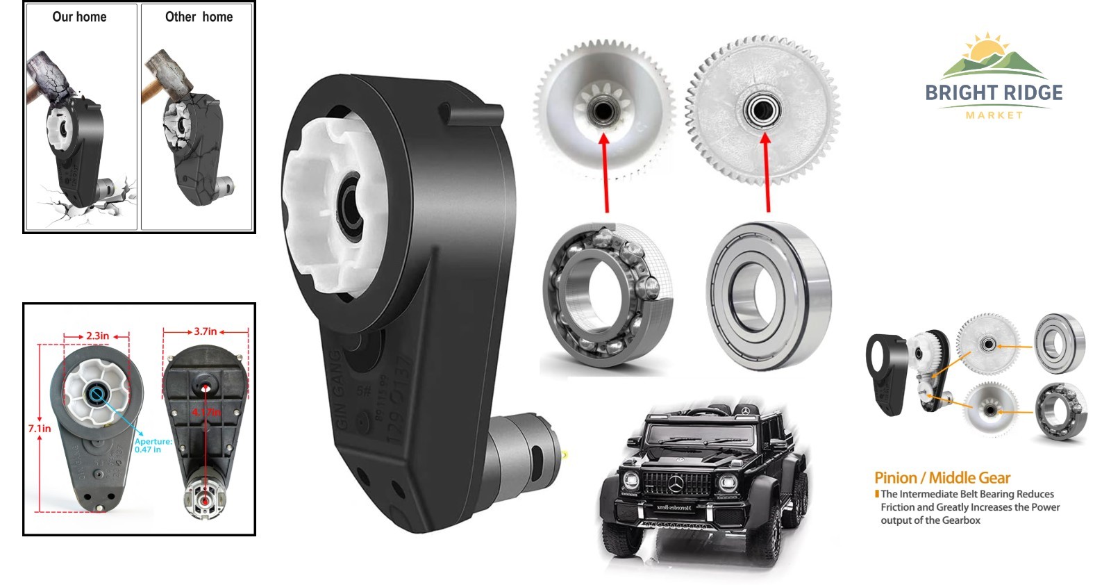 Heavy Duty 12V Motor Gearbox for Kids Electric Ride On Vehicle Modification