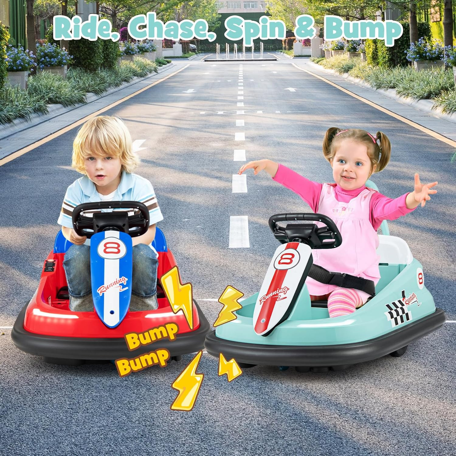 Toddler Bumper Car, Battery Powered Baby Ride on Bumping Car, Steering Wheel, Li