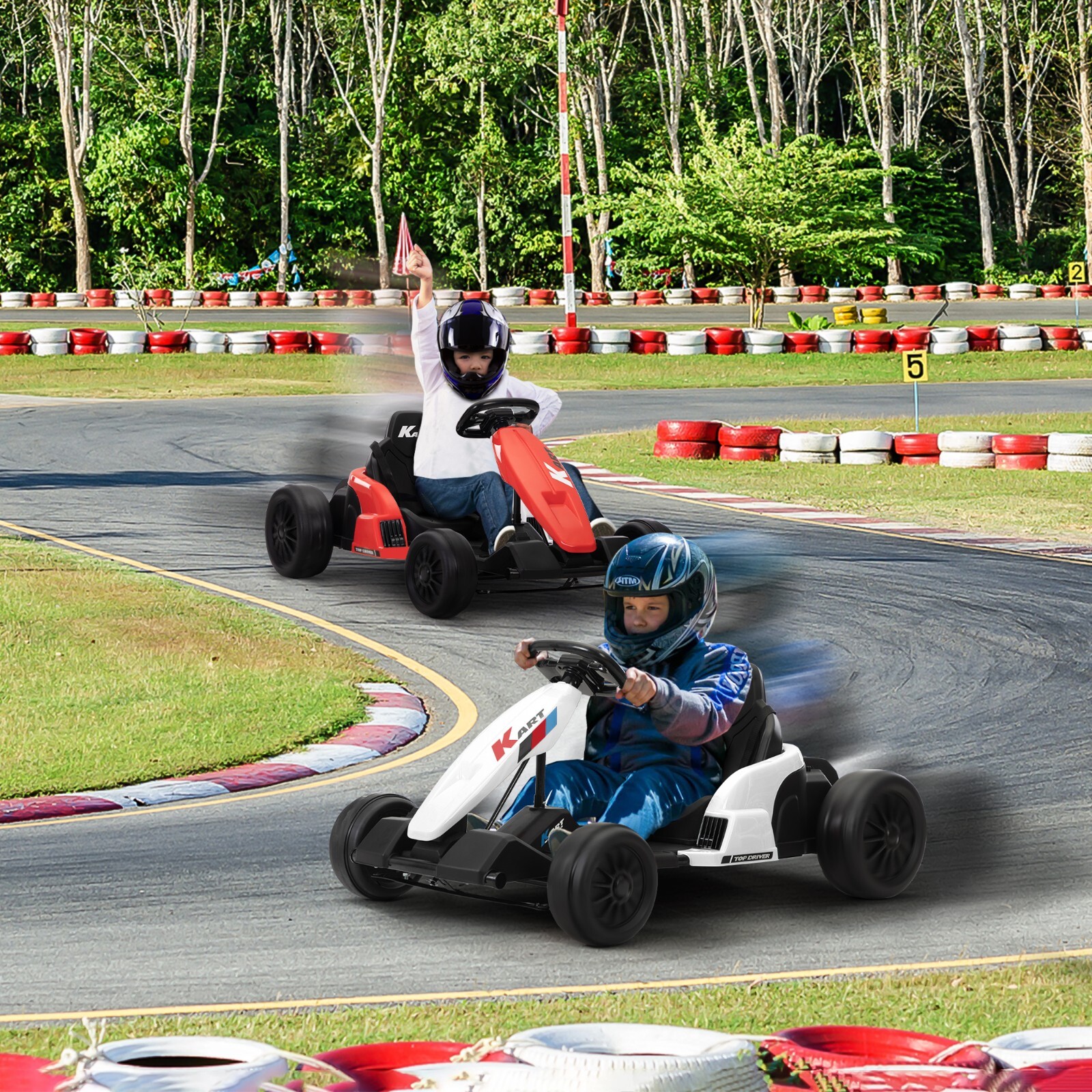 TOBBI 24V Kids Ride On Electric Drifting Go Kart Racing Car for Kids 4-16 Years