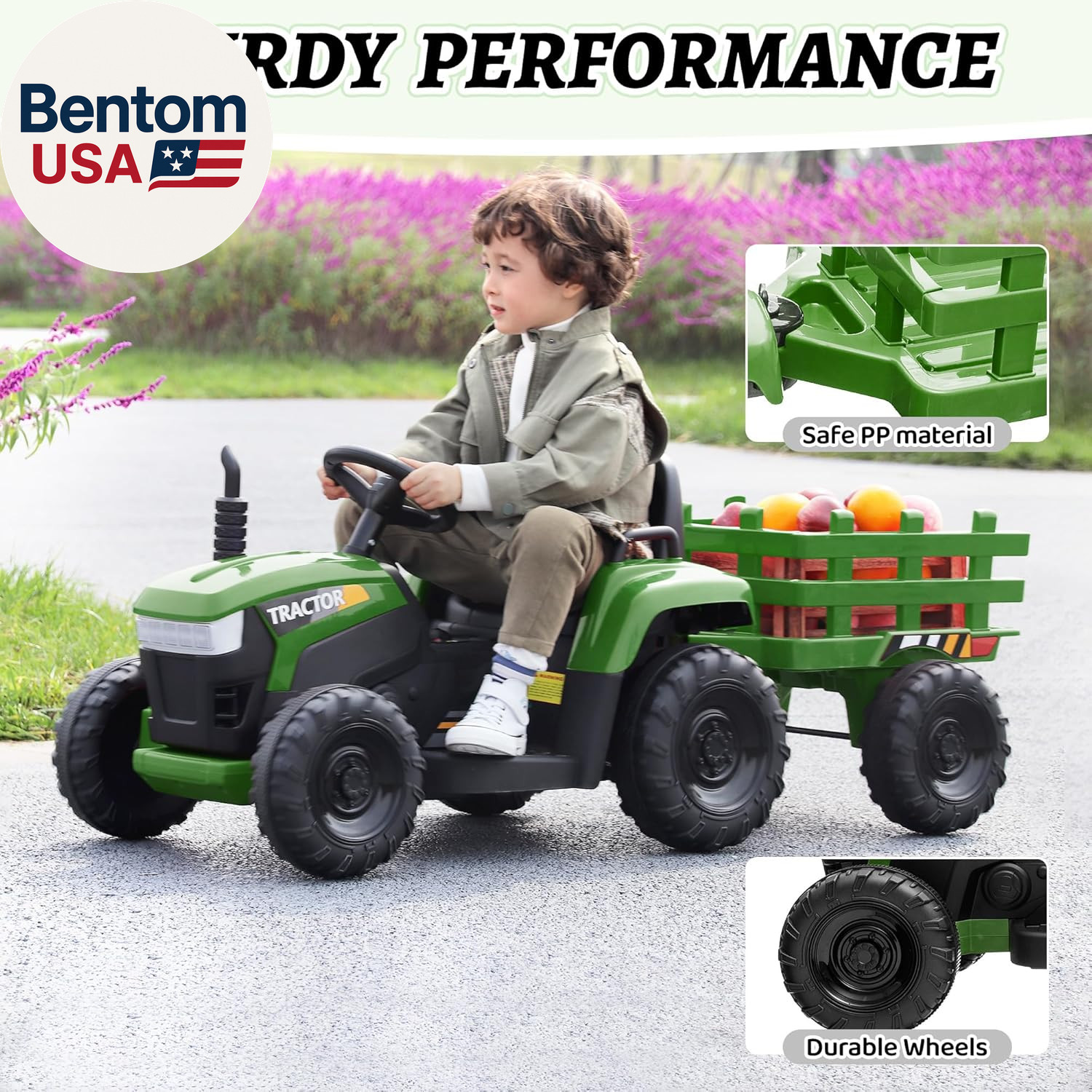 Kids Electric Ride on Toy Tractor, 12V Battery-Powered 4 Wheels Ride on Car with