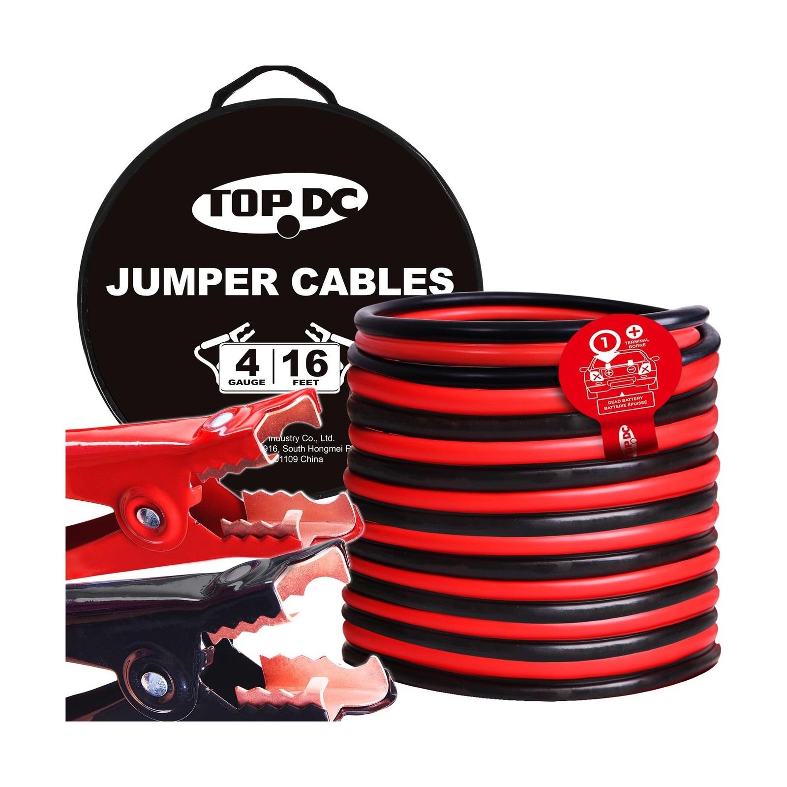 TOPDC 4 Gauge 16 Feet Jumper Cables for Car, SUV and Trucks Battery, Heavy Du…