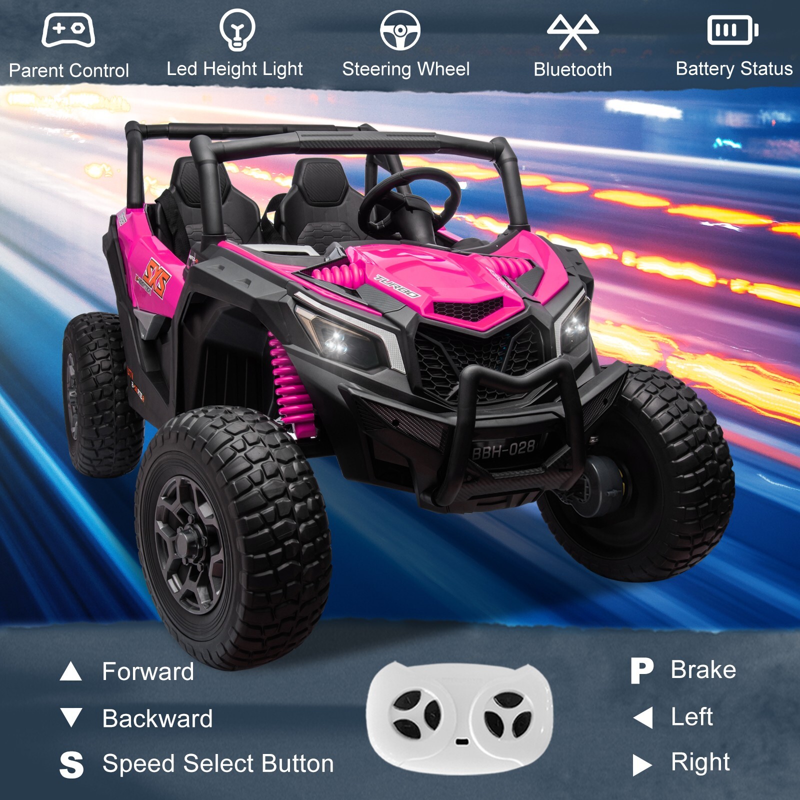 ZEOPHOL 24V Kids Ride On Car UTV Truck 4WD 2-Seater 4X200W Motor EVA Wheels Pink
