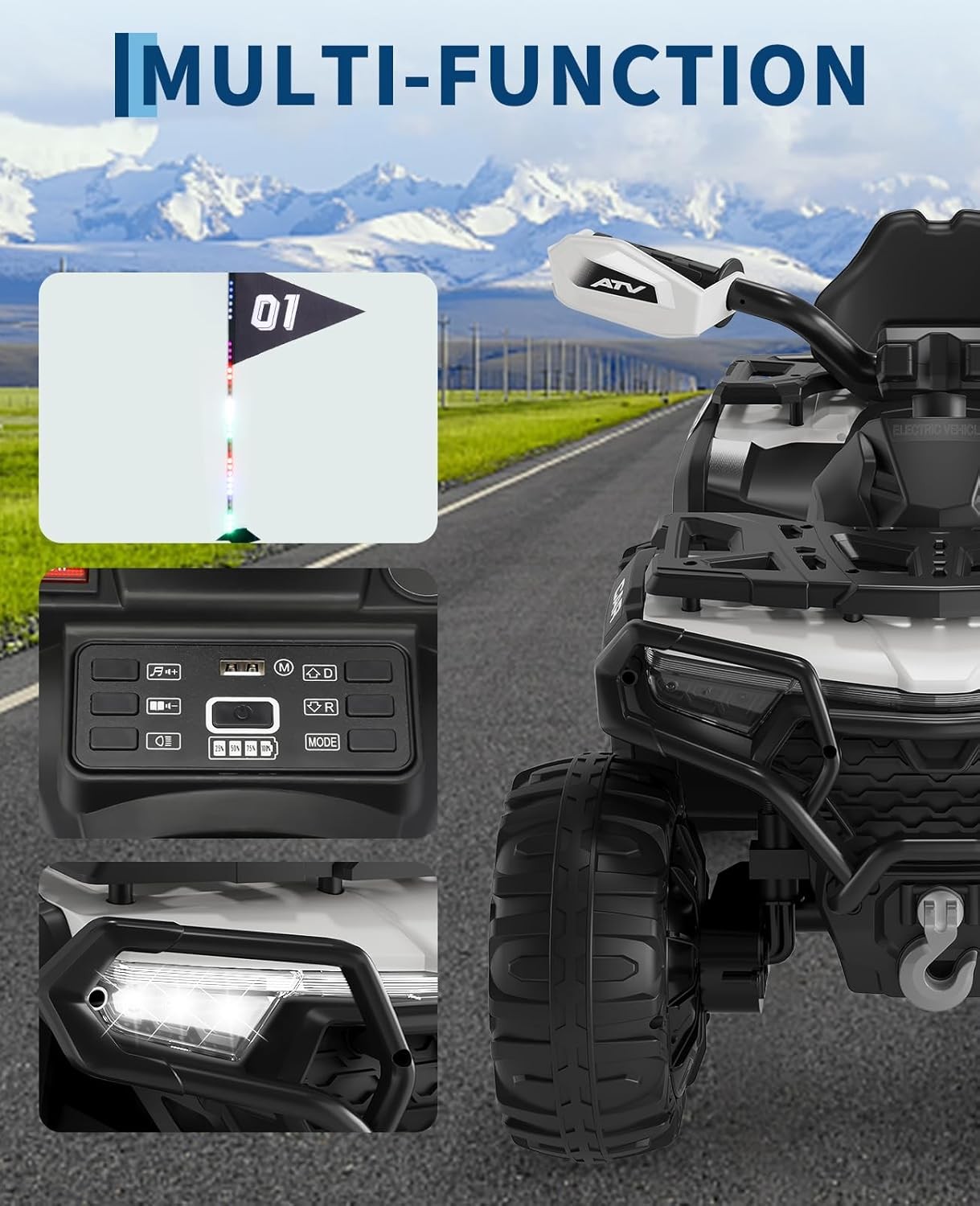 12V Kids Ride-On Electric Car w/ Remote, LED Lights, Built-in Music, Dual Motors