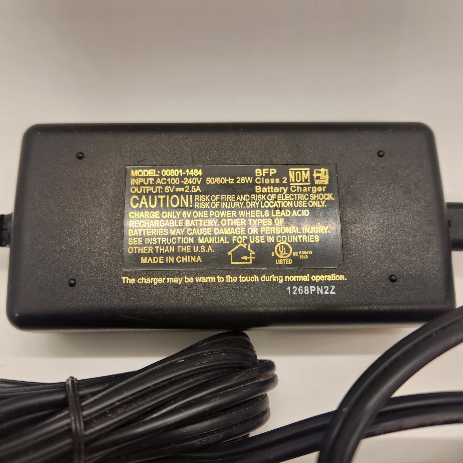 Fisher Price POWER WHEELS 6-Volt Quick Battery Charger Power Adapter 00801-1484