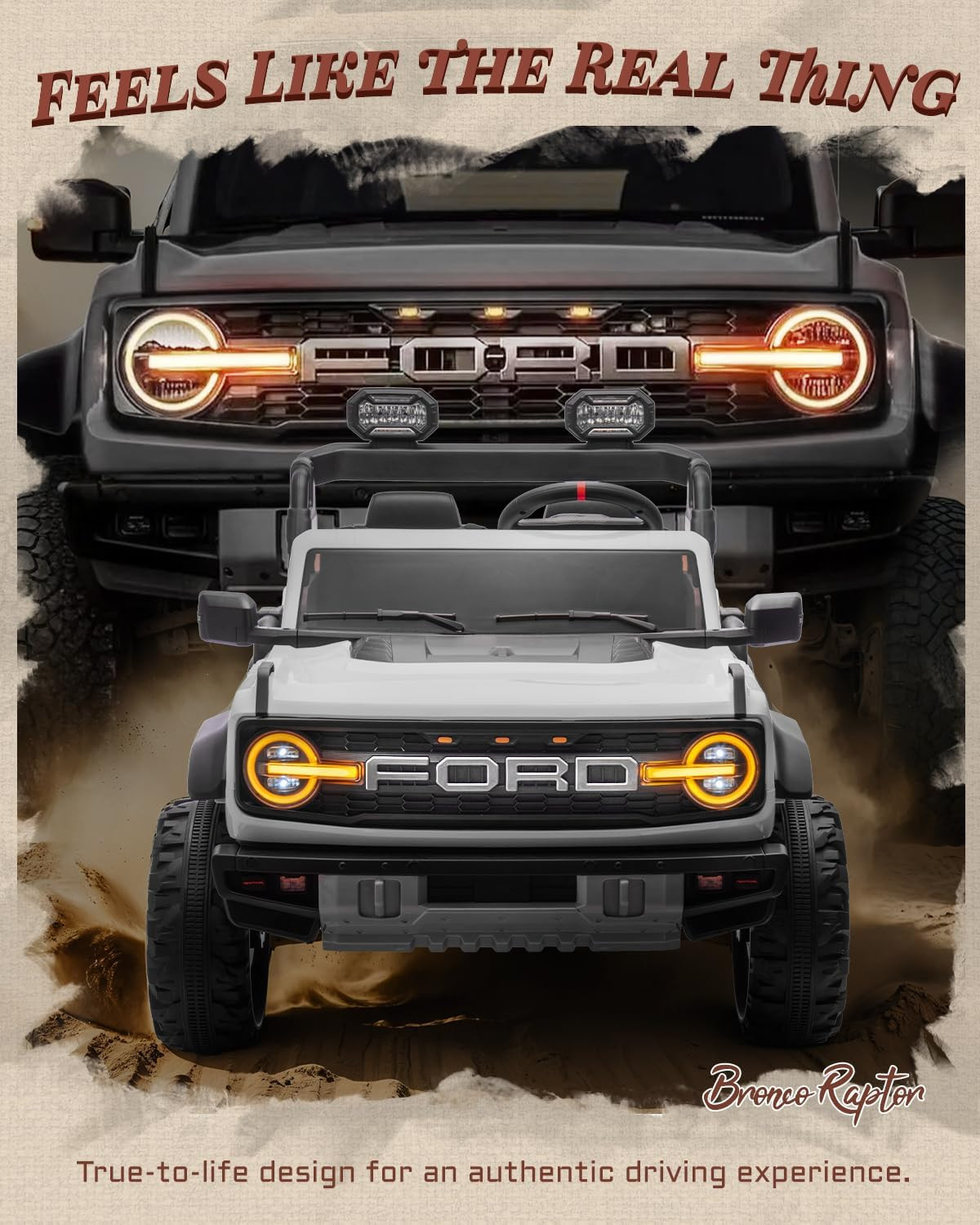 Licensed Ford Bronco Raptor 24V 2 Seater Kids Ride on Toys, Battery Powered Elec