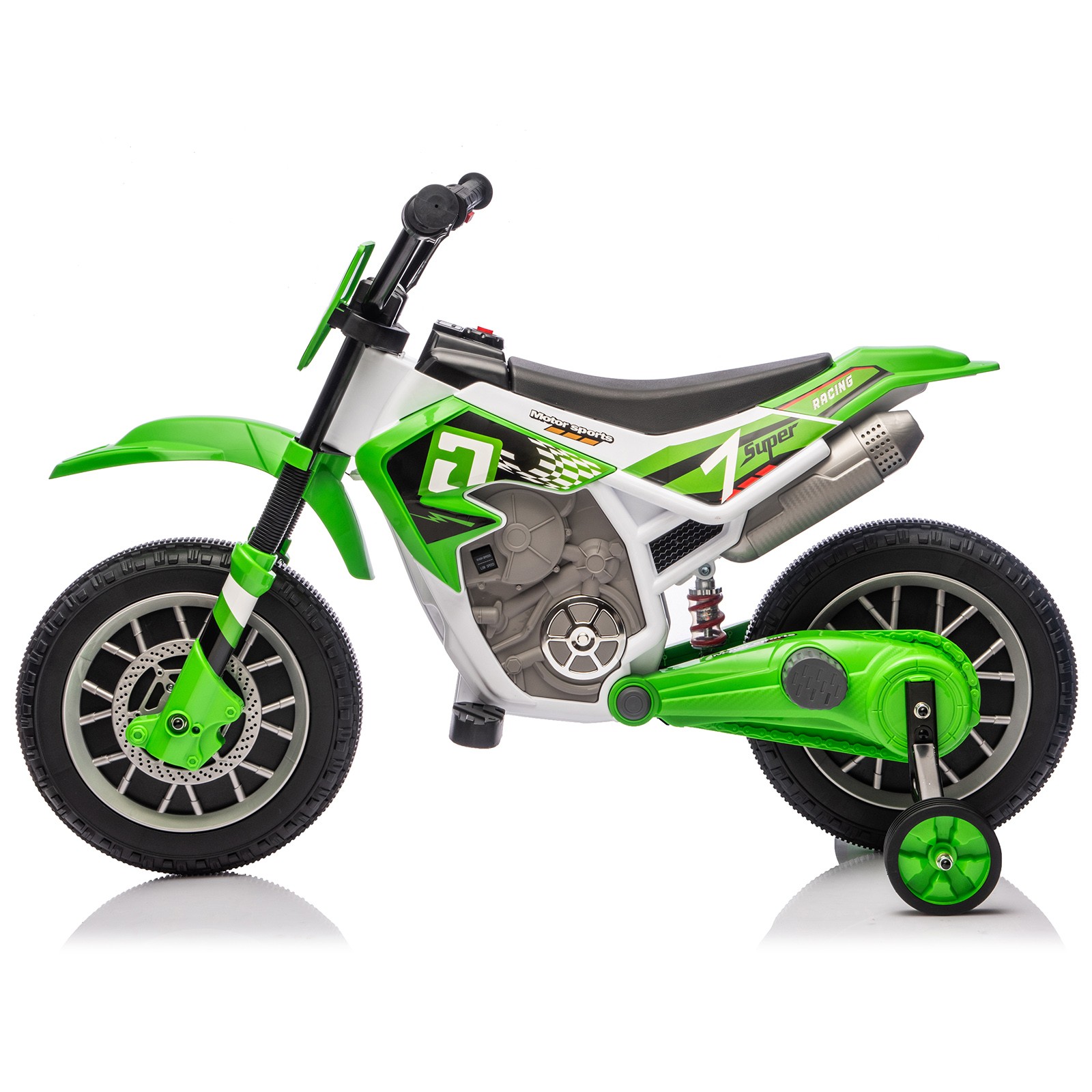 12V Kids Ride On Motorbike Motorcycle Dirt Bike with Music,Training Wheels Green