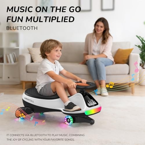 Black White 12V Electric Wiggle Car for Kids with Pedal & Display – Rechargeable