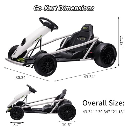 24V Go Kart for Kids 8-12 Years, 300W*2 Extra Powerful Classic-Version White